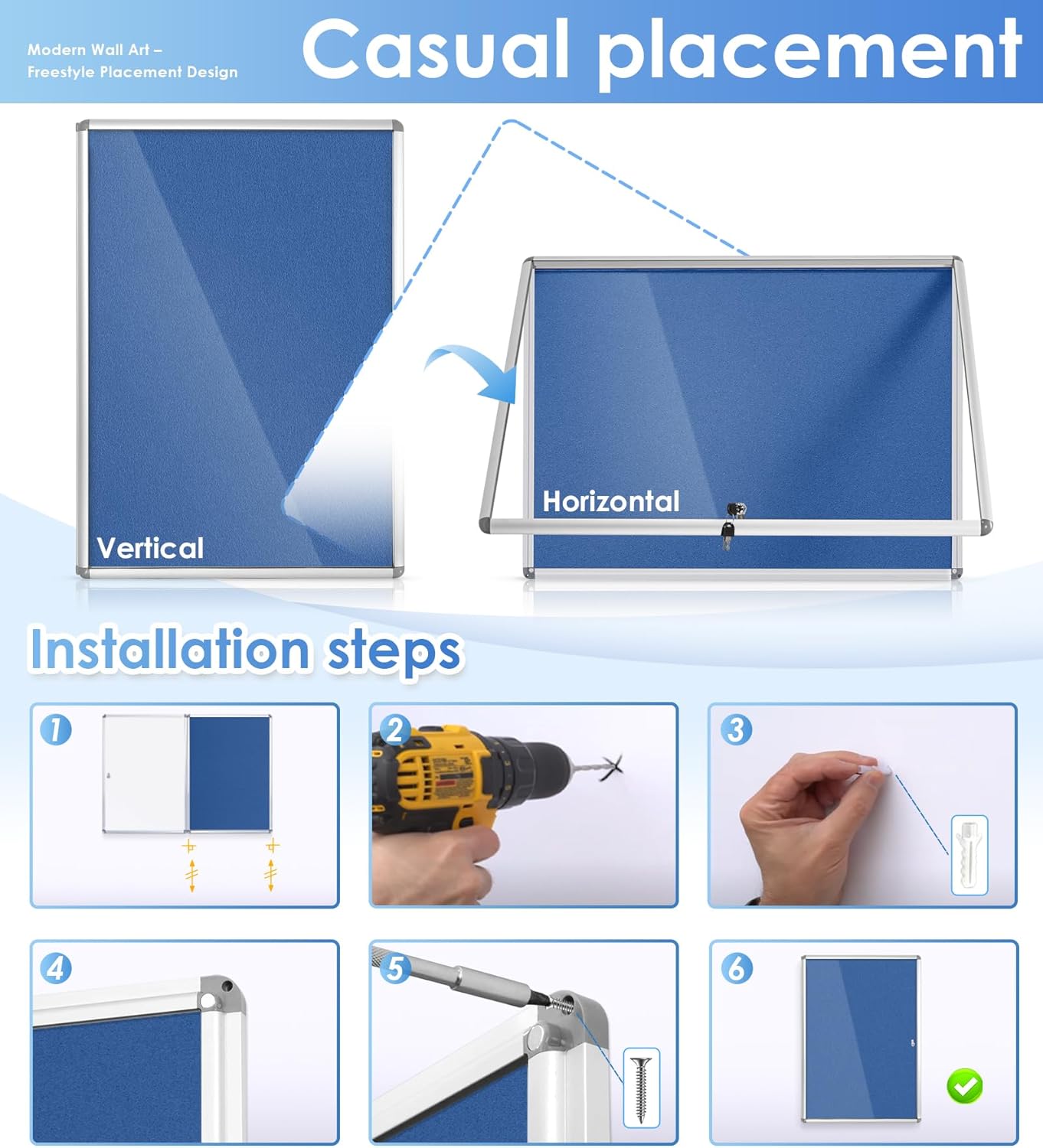 SWANCROWN Pins Bulletin Board Enclosed Wall-Mounted Secure Display Board for Notice Message with Door and Keys,38x28inches(9xA4)