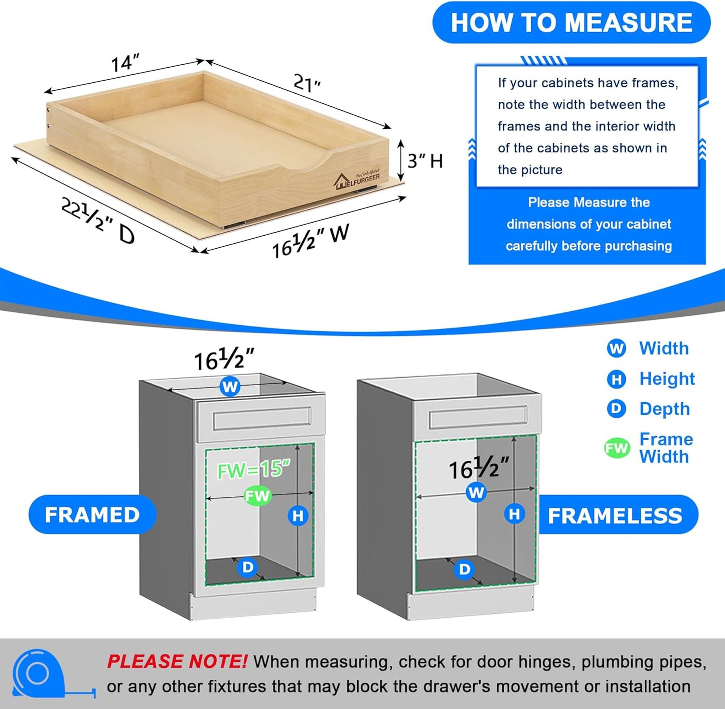 WelFurGeer Soft Close Pull Out Drawers for Cabinets, 14" W x 22" D Pull Out Cabinet Drawer with Heavy Duty Slides, Pull Out Cabinet Organizer, Cabinet Roll Out Drawers, Pull-Out Home Organizers