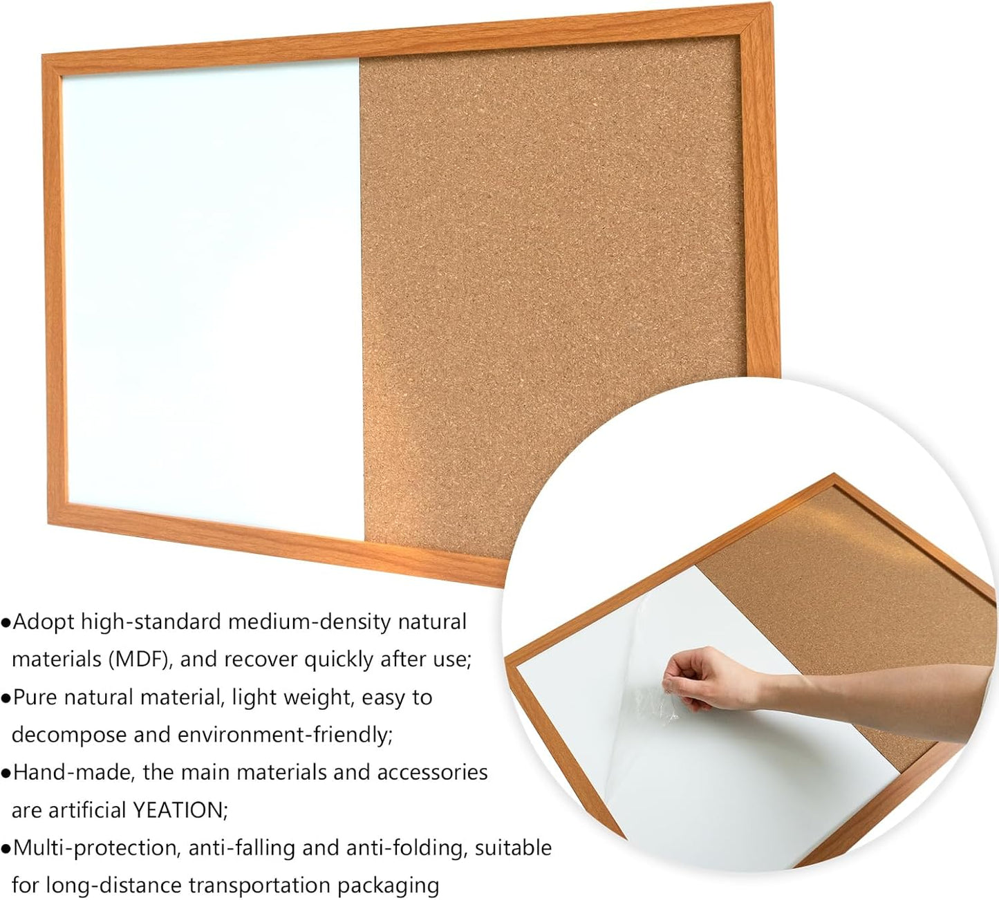 Combination Writeboard 24"x 18" Magnetic Whiteboard & Cork Board Dry Erase Board Bulletin Board Wall Mounted Wood Frame