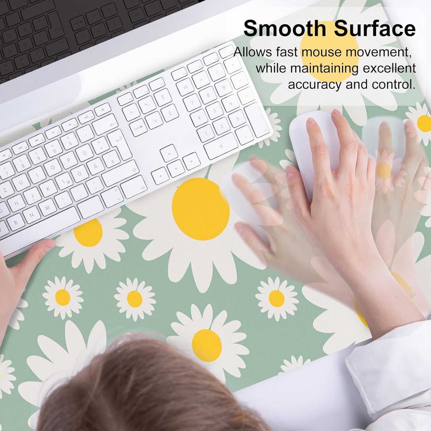 QIYI Large Mouse Pad, Extended Desk Mat for Desktop, PU Leather Waterproof Gaming Mousepad, Computer Desk Accessories Protector Writing Pads for School Office Home 31.5" x 15.7" - Sunny Daisies