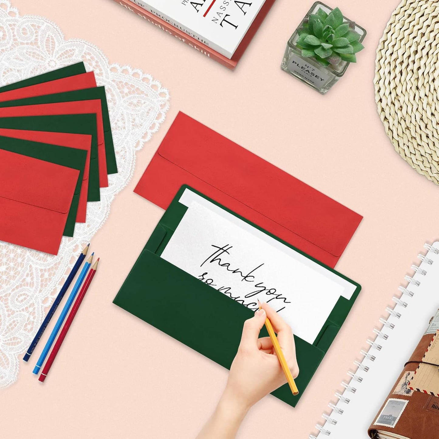 50 Pcs #10 Business Envelopes, 25 Pcs Red and 25 Pcs Dark Green Standard Envelopes Self Seal, Letter Size Mailing Envelopes for Christmas Birthday Graduation Wedding, 4 1/8 x 9 1/2 Inch