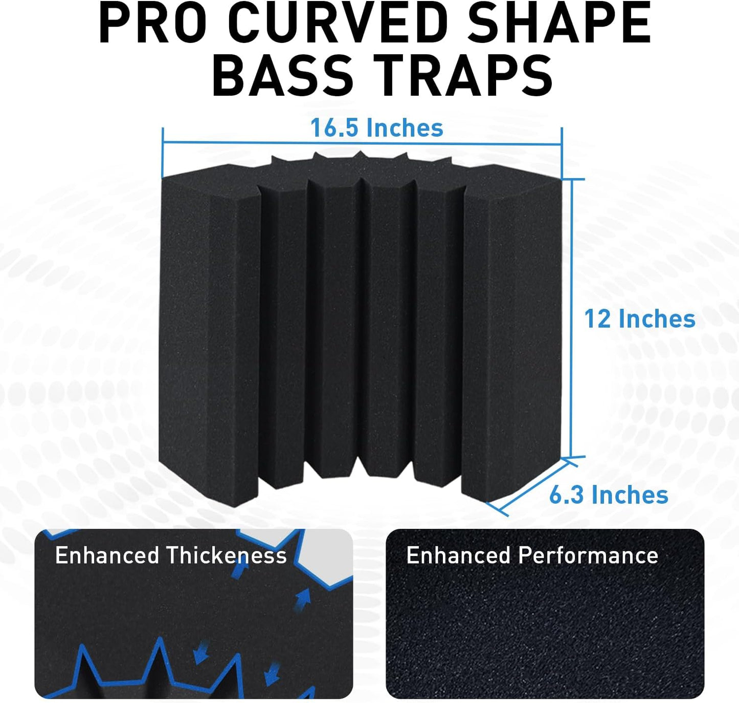 4 Pack Curved Bass Traps Corner Acoustic Foam, Large Size 16.5" X 6.3" X 12" Sound Absorbing Corner Bass Traps for Studio and Home Theater Low Frequency