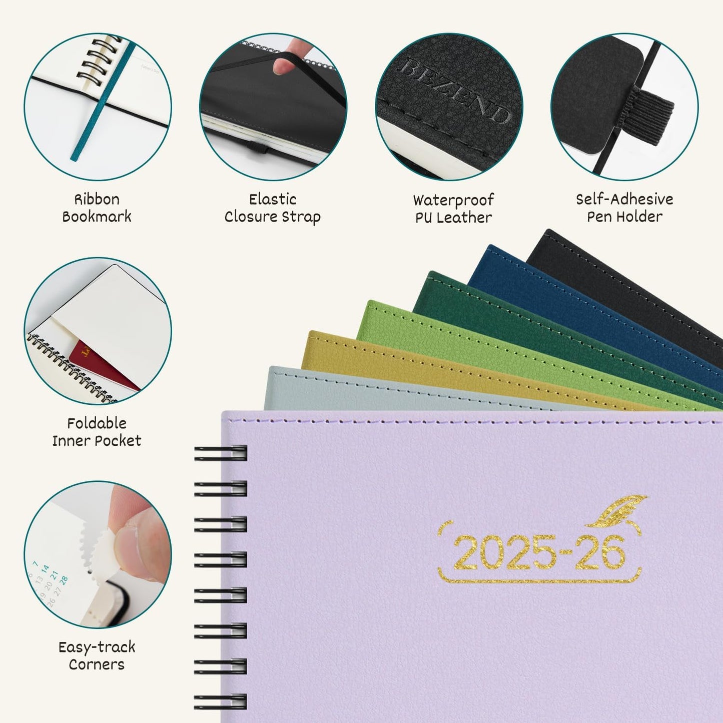 BEZEND Pocket Planner 2025-2026 Weekly with 2 Columns, 18-Month Academic Calendar (Jul 25-Dec 26), Life Work App., Storage Pocket, Pen Holder, PU Leather Softcover 3.5" x 6" Spiral - Black