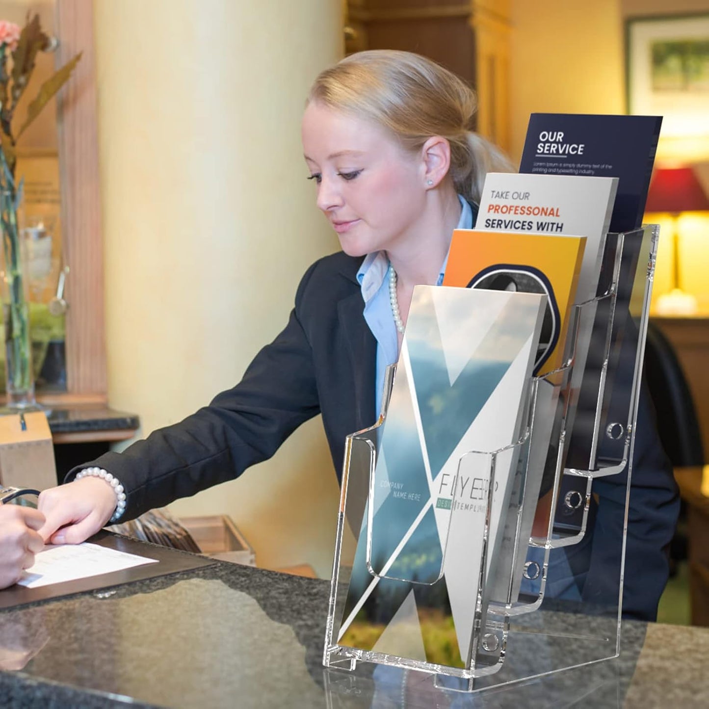 MaxGear Acrylic Brochure Holder, 4 Inch Wide 4 Tier Clear Literature Display Stand, Premium Plastic Pamphlet Holder, Multi Pocket Wall Mount or Countertop Organizer for Office or Home, 2 Pack