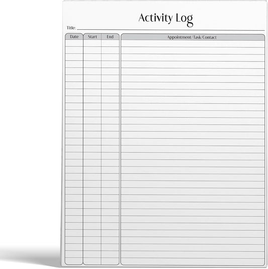 Better Office Products Activity Log Notepad, 8.5" x 11", Planning Note Pad, 50 Sheets, Daily Time Tracking Productivity Checklist Organizer, (1 Pack)