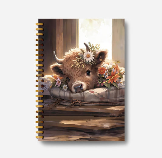 Highland Cow Notebook Journal - Spring Highland Cow Gifts, Daisy Floral Spiral Journal Notebook 5.5×8.3, Cow Gifts for Women, Cow Gifts for Cow Lovers, 164 Pages