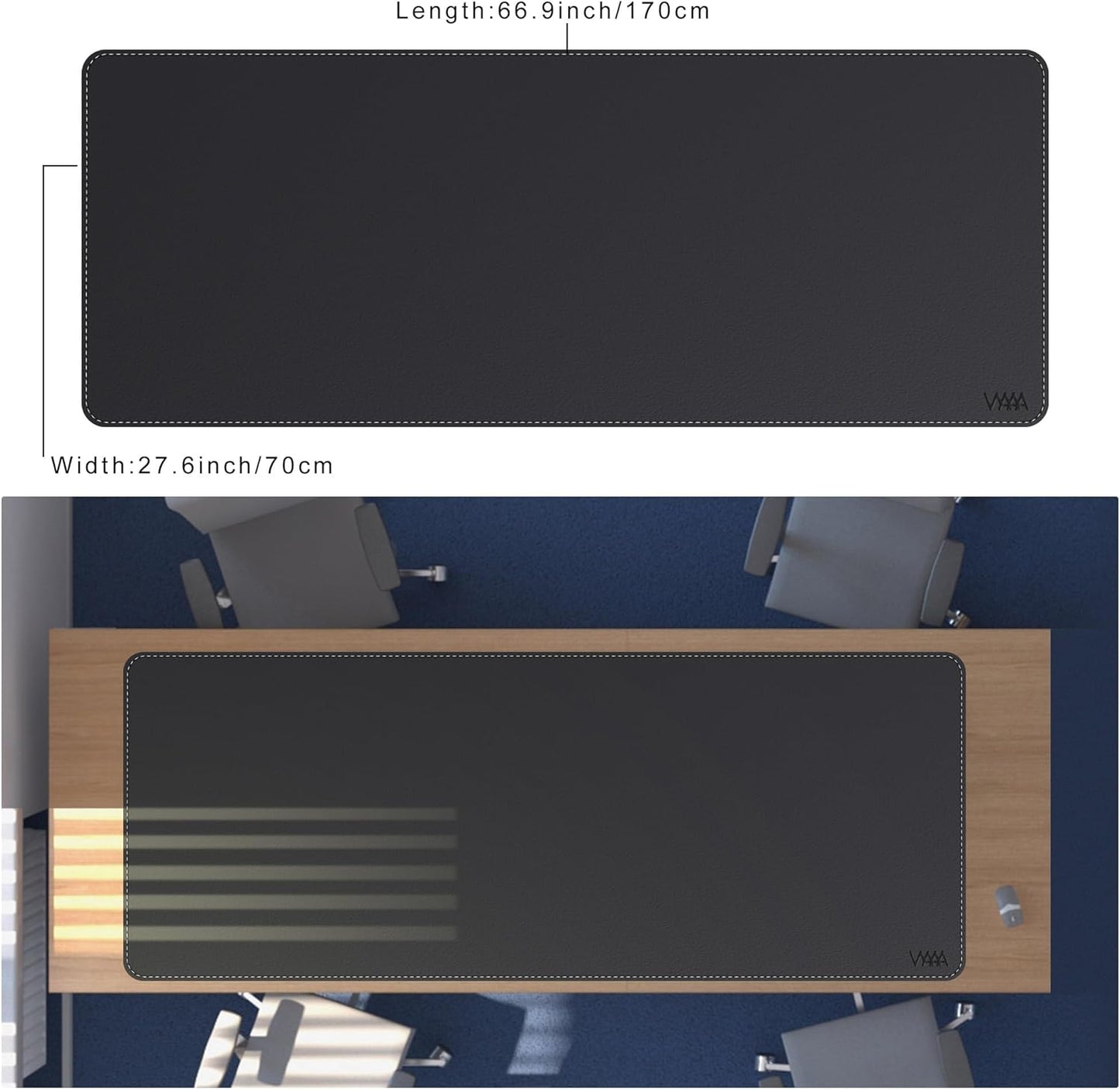 VYAAA Leather Desk Mat, 66.9"×27.5" Large Mouse Pad, Desktop Protector for Desk, Multifunctional Keyboard Mouse Pad for Home or Office (Black)
