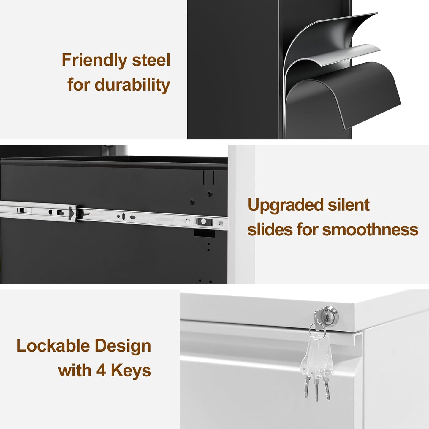 Metal Mobile File Cabinet with Lock and 4 Keys - Fully Assembled, Under Office Desk 2 Drawers Filing Cabinet for Home Office with Anti-tilt Wheels, A4/Legal/Letter Hanging File Drawers