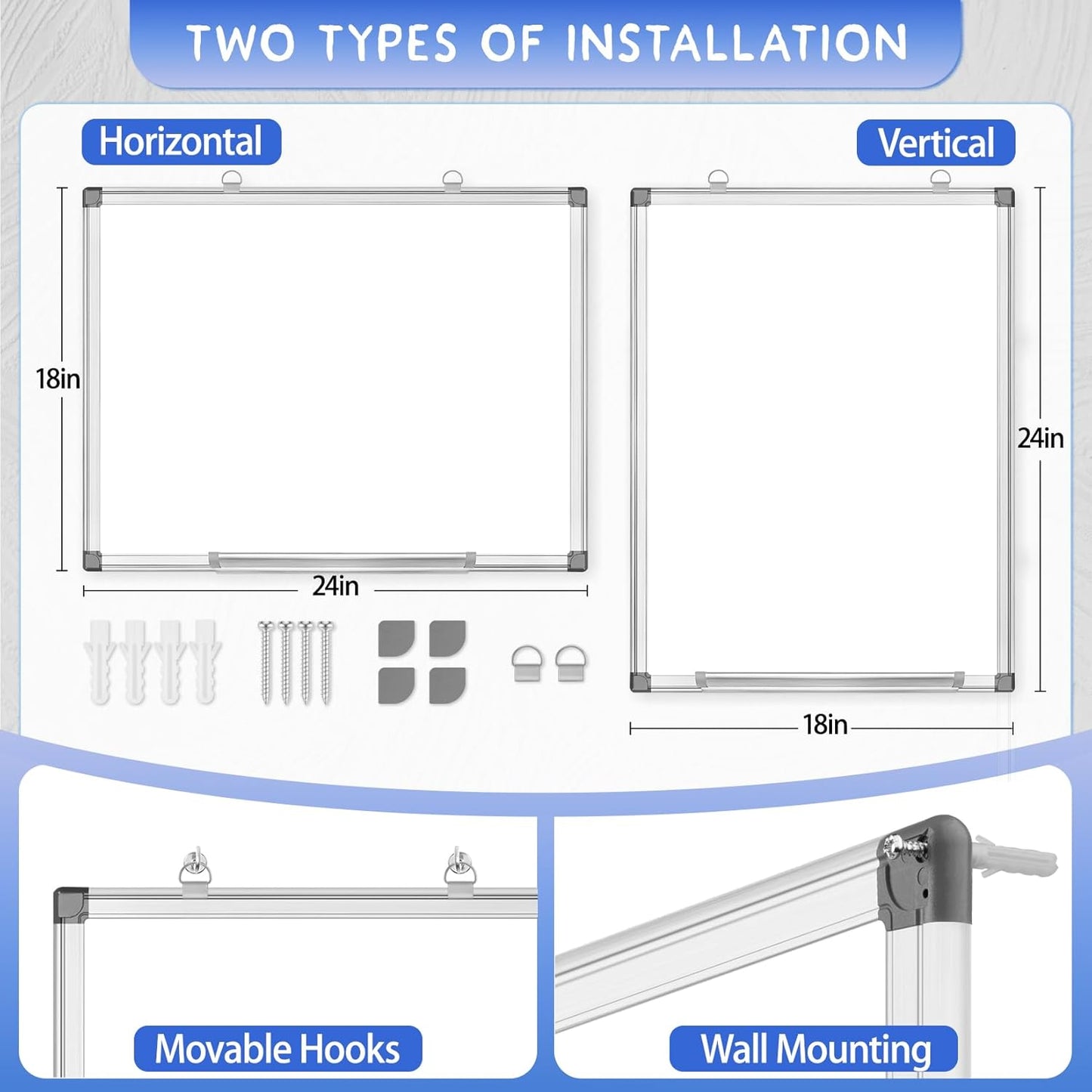 Grtard White Board Dry Erase, 24" x 18" Magnetic Dry Erase Boards, Hanging Magnetic Whiteboard with Marker and Magnets, Dry Erase Board for Wall, Large White Boards Dry Erase for School, Office, Home