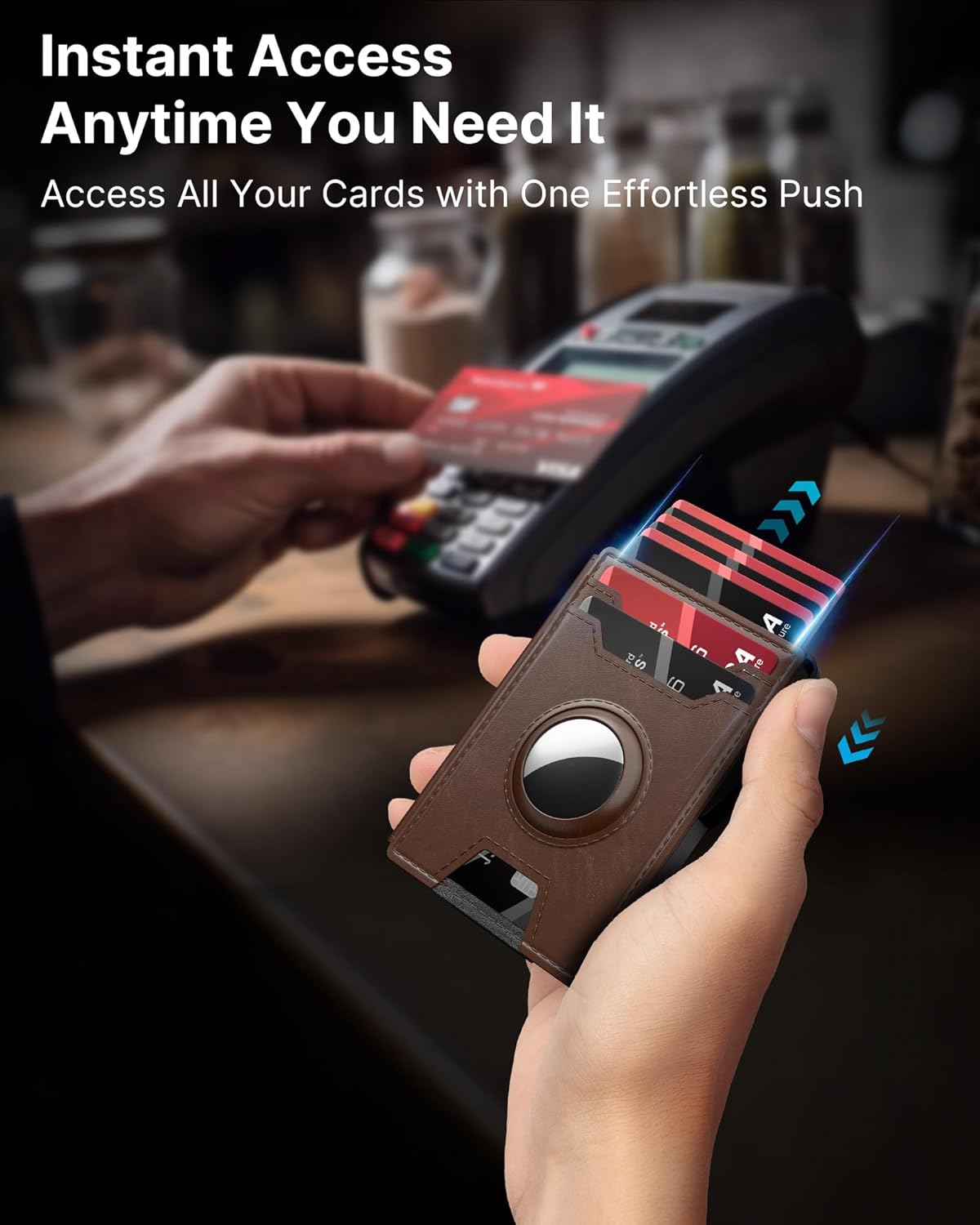 typecase AirTag Wallet for Men: Pop Up Card Case, Secure Holder for Apple Air Tag, Premium Leather, Smart, RFID Blocking, Slim, Minimalist, Thin, 13 Cards Capacitiy | ID Window | Money Clip (Brown)