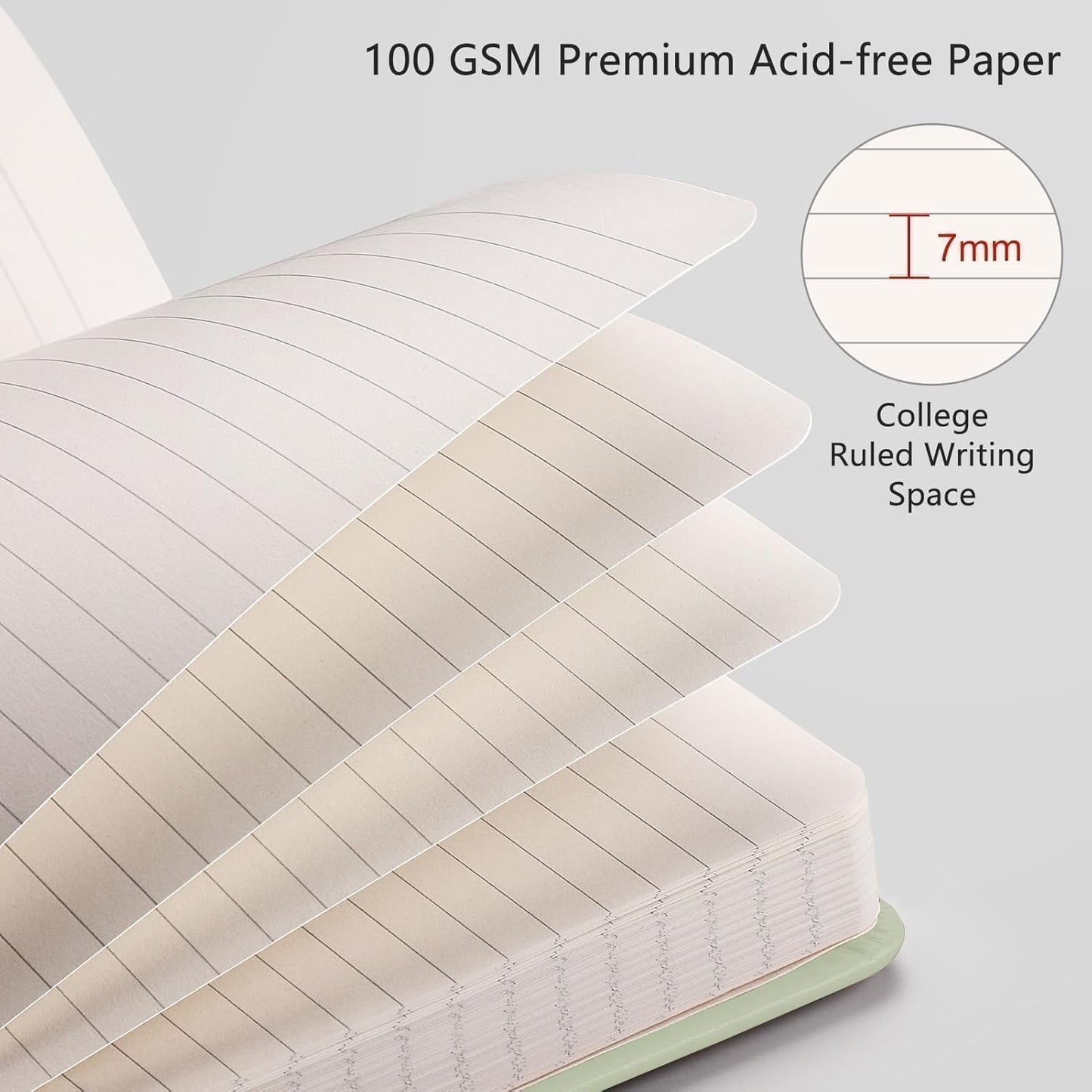 RETTACY Lined Journal Notebook, 192 Numbered Pages, A5 Medium Size (5.7'' x 8.3''), for Men & Women, Journaling, Writing, Work & Office, Leather Hardcover, 100 GSM Thick Paper (Light Green)