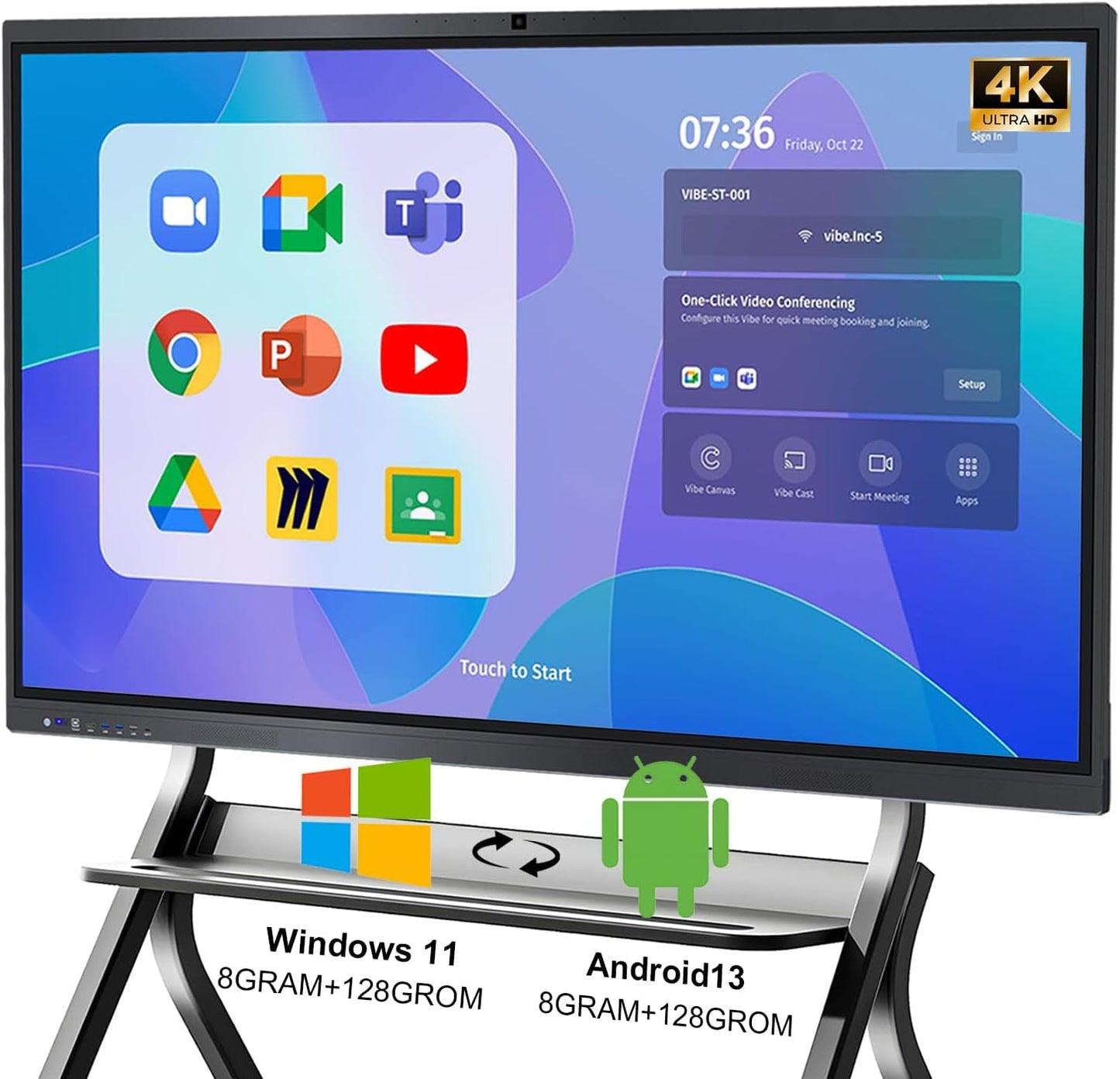Smart Board,65" Smart Board for Classroom Office Home, 4K UHD Touch Screen Open Dual System Smart Whiteboard,Digital whiteboard with 48MP HD Camera(Board+Wall Mount Included)