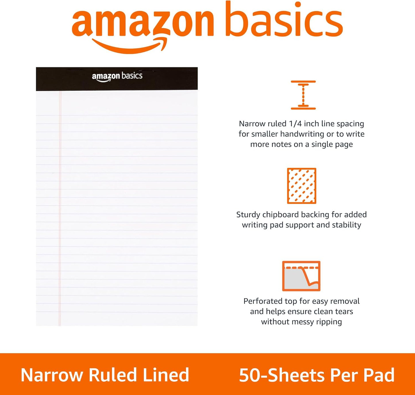 Amazon Basics Narrow Ruled Lined Writing Note Pad, 5 inch x 8 inch, White, 12 Count (12 Pack of 50 pages)