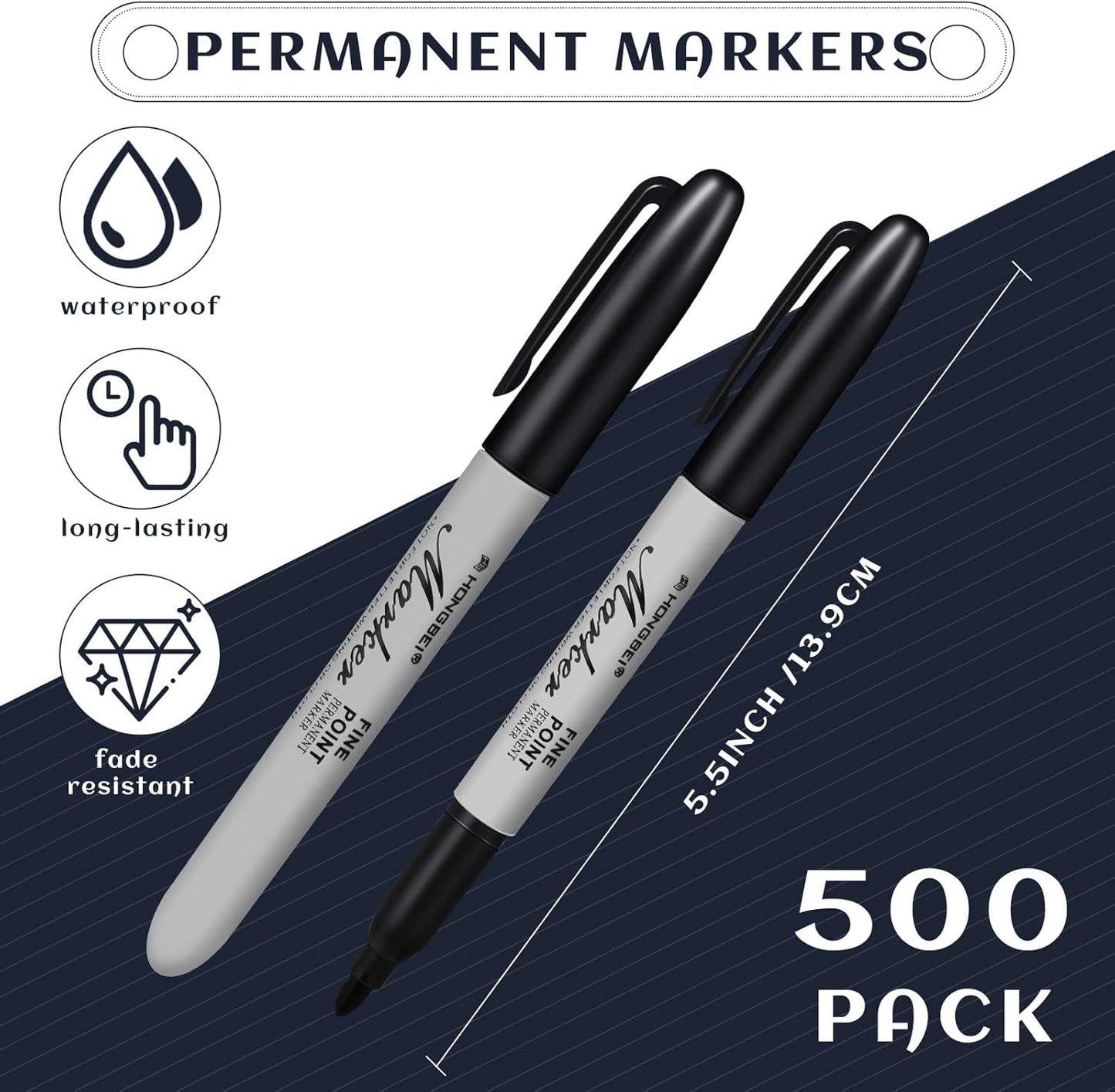 Thenshop 500 Pack Permanent Markers Bulk Black Permanent Marker Set Fine Point Pens Work on Wood, Metal, Stone, Glass