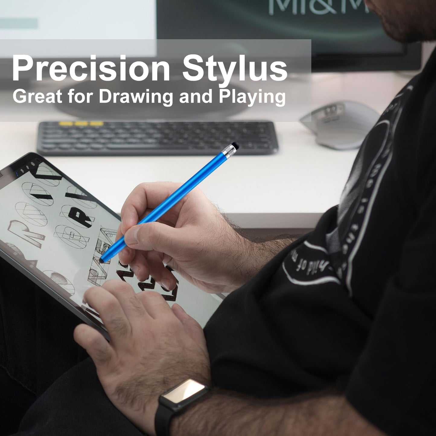 LINFANC 12Pcs Blue Stylus Pen for Touchscreen, 2-in-1 High Precision & Sensitivity Stylus Pen for iPhone/iPad/Android Smartphones and Tablets Compatible with All Touch Screens