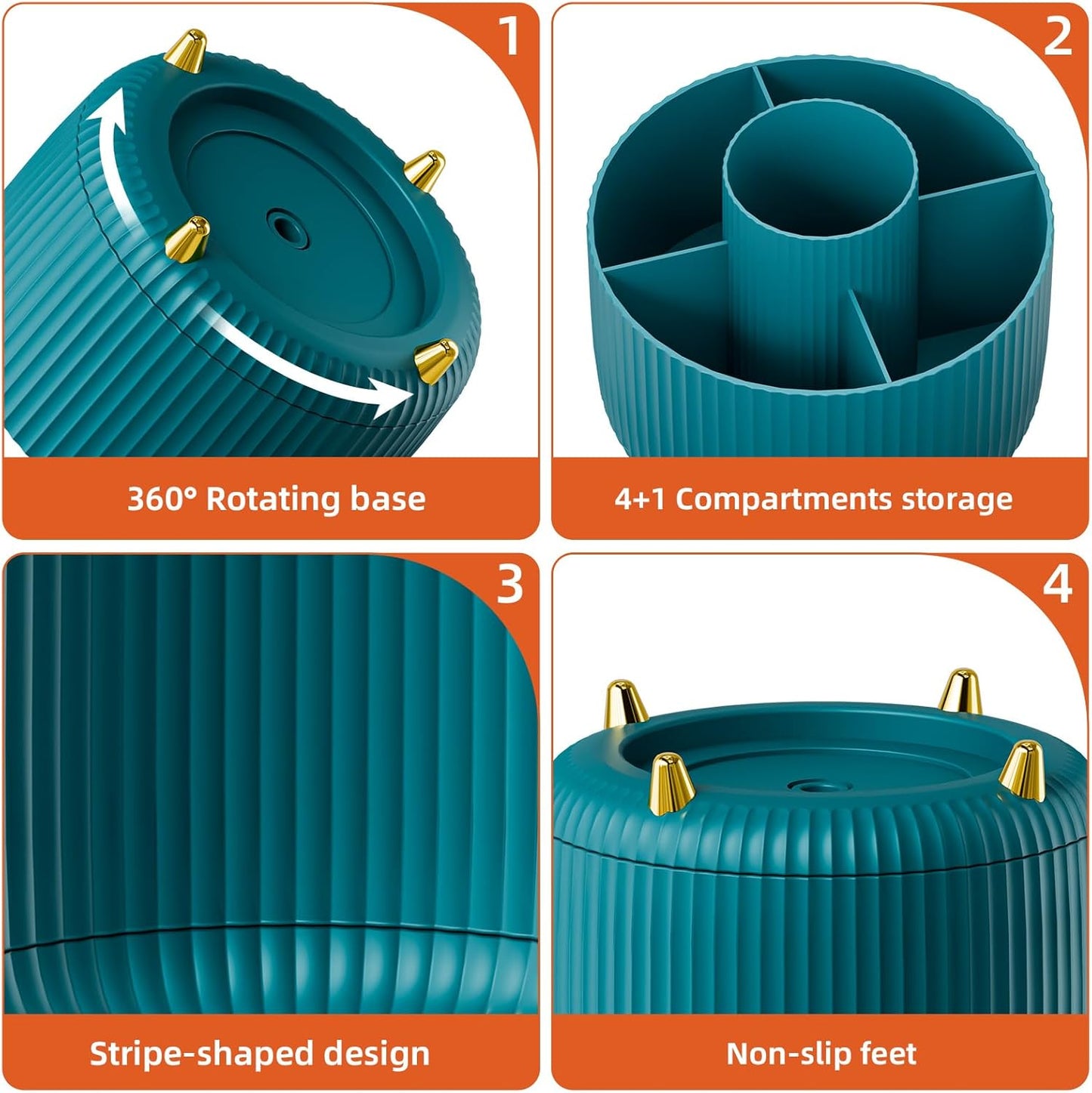 Marbrasse Desk Organizer, 360-Degree Rotating Pen Holder for Desk, Desk Organizers and Accessories with 5 Compartments Pencil Organizer, Art Supply Storage Box Caddy for Office, Home（Green）