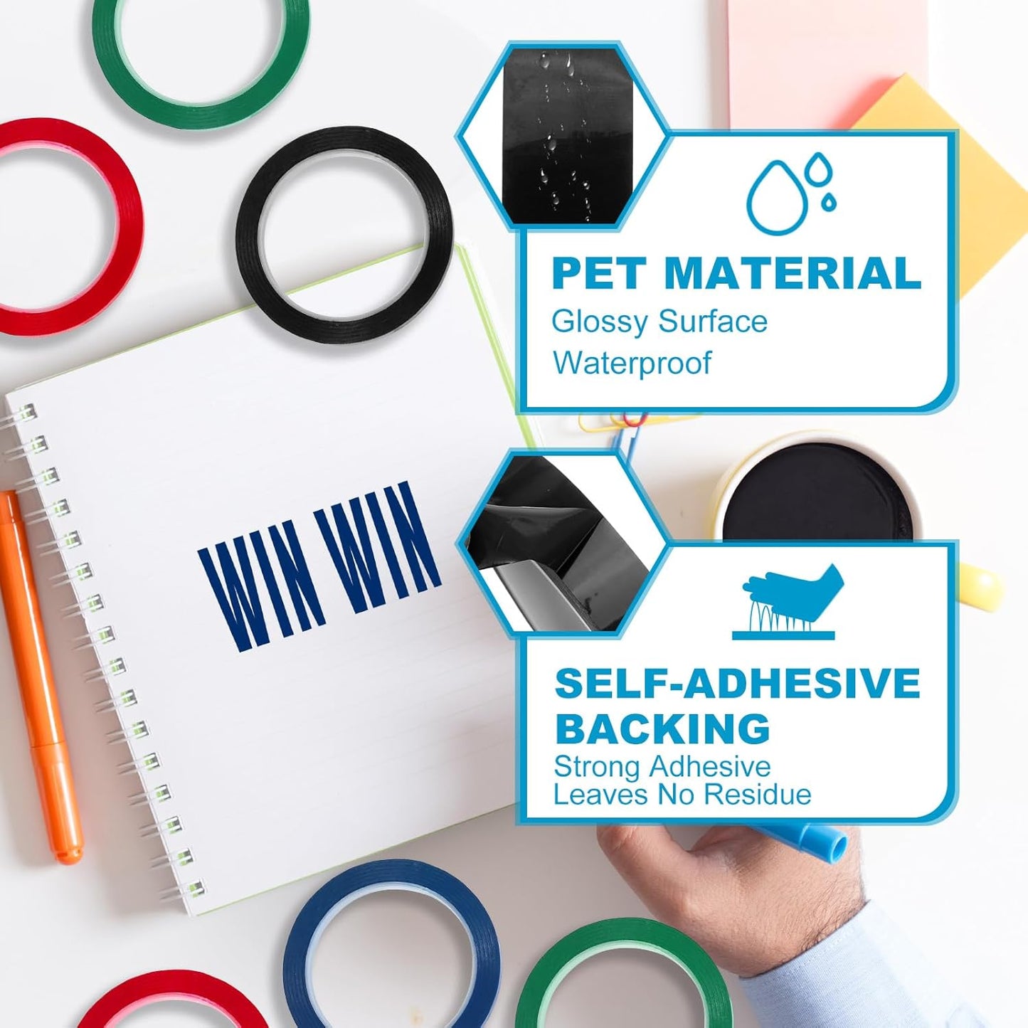 MECCANIXITY Whiteboard Tape 1" x 72 Yard Pinstripe Graphic Chart Line Grid Marking Tapes for Classroom Office Dry Erase Board Art, Black, Pack of 3