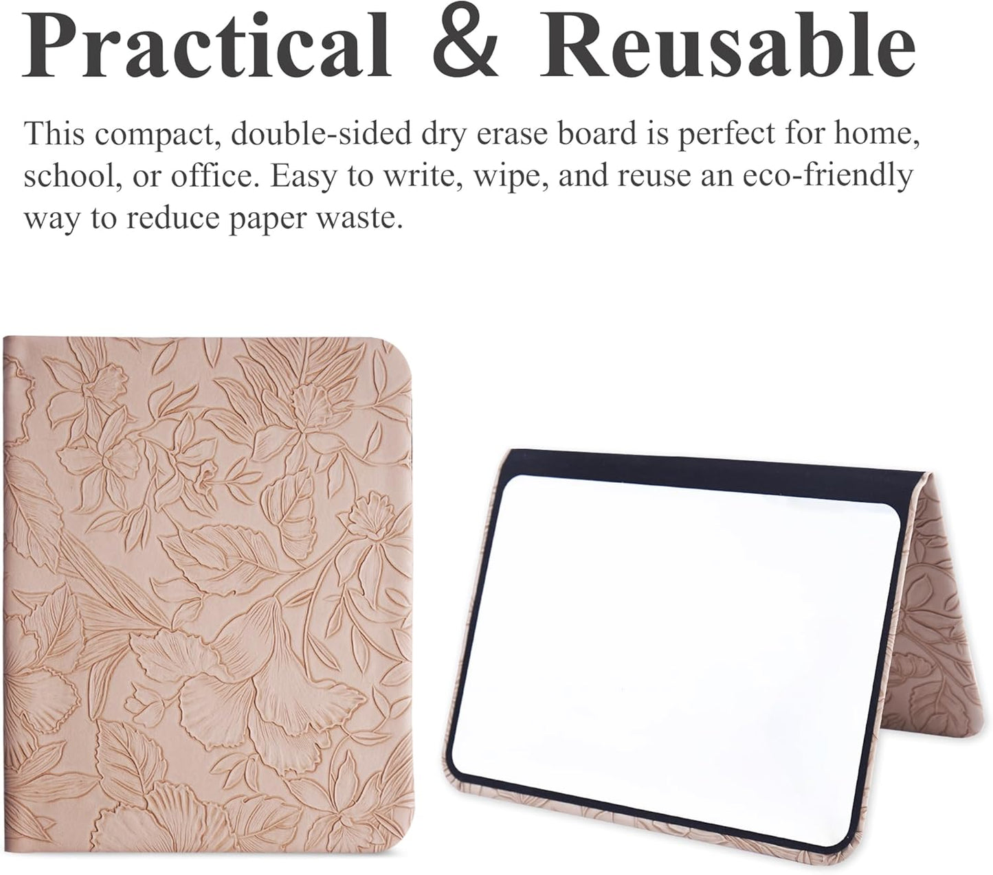 Portable Small White Board Dry Erase Board, Reusable 9.5 * 6.6in Notebook Memo, Office Home Supplies Desk Accessories(1-Carved Apricot)