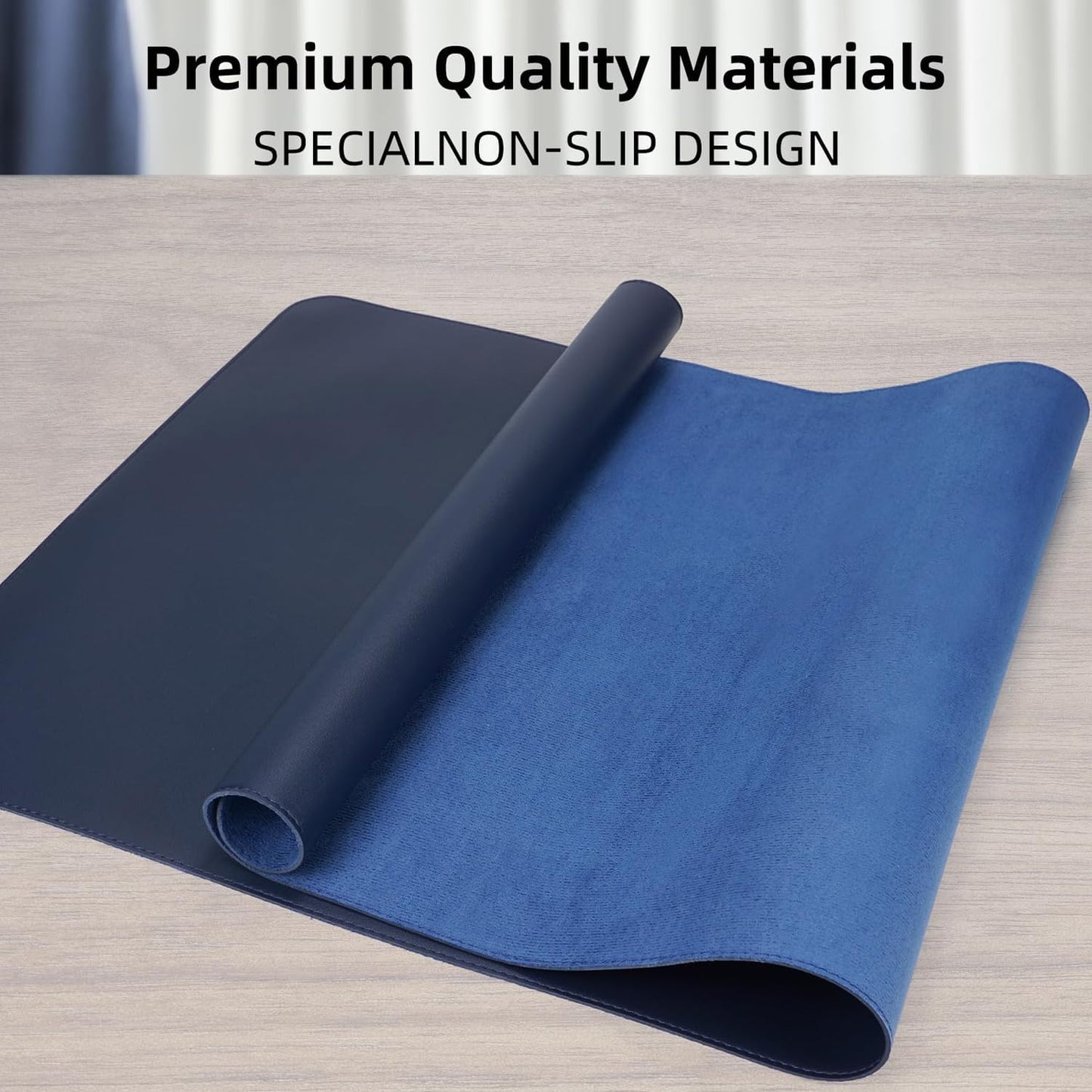 Large Desk Mouse Pad Protector, Stitched Locking Edge Non-Slip PU Leather Desk Mat Laptop Table Pad Blotter, Waterproof Durable Writing Pad for Office and Home (Dark Blue, 120 x 43cm)