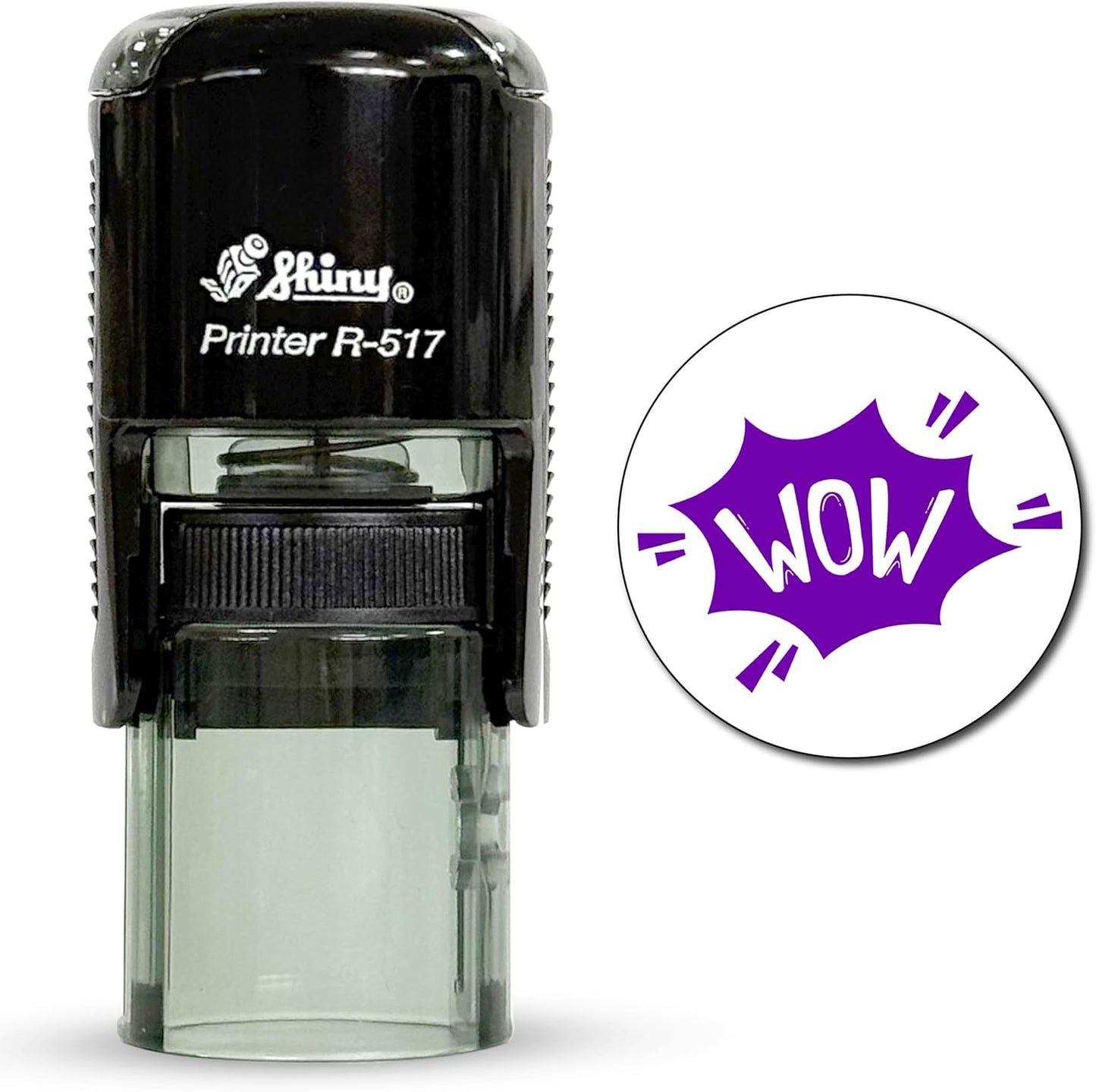 Shiny Wow Teacher Stamp, Round Self Inking Stamp for Classroom, Purple Ink