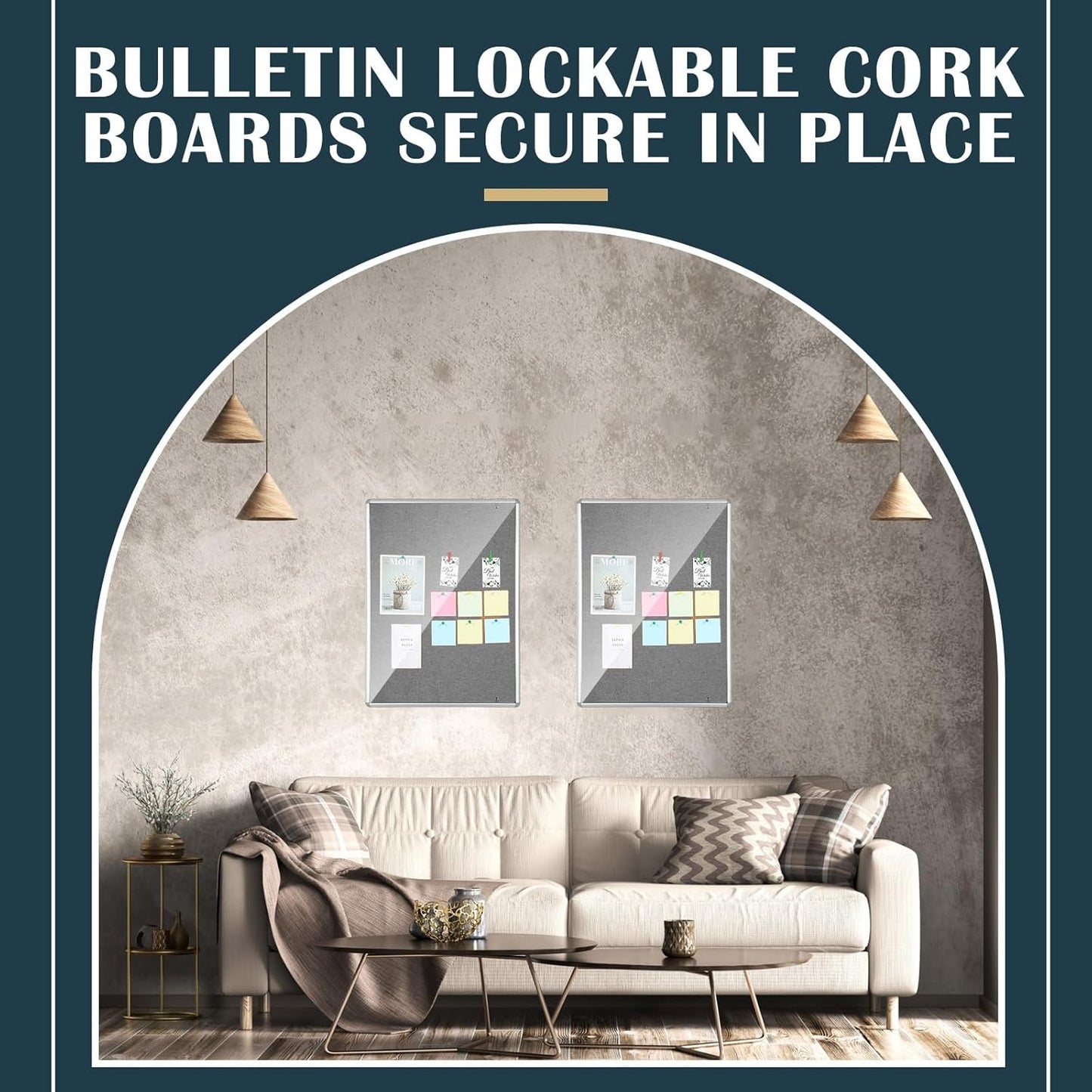 Suzile 1 Pcs Gray Enclosed Bulletin Board Lockable Cork Case Notice Board Aluminum Framed Waterproof Locking Cabinet with Mounting Screws for School Class Office Wall Display Pictures 48x36 Inch