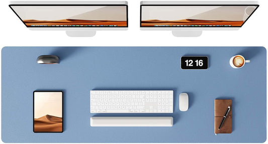 YSAGi Leather Desk Pad Protector, Office Desk Mat, Large Mouse Pad, Non-Slip PU Leather Desk Blotter, Laptop Desk Pad, Waterproof Desk Writing Pad for Office and Home (Blue, 47" x 17")