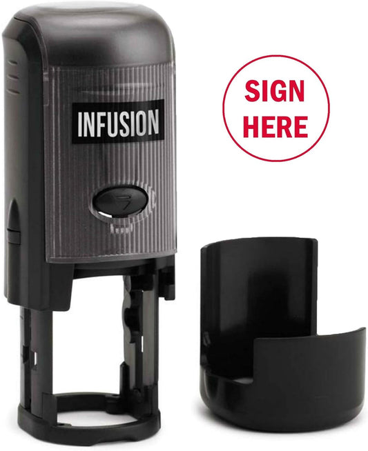 Infusion Custom Text Round Self-Inking Rubber Stamp (1" Diameter) - Up to 2 Lines with Circle Border
