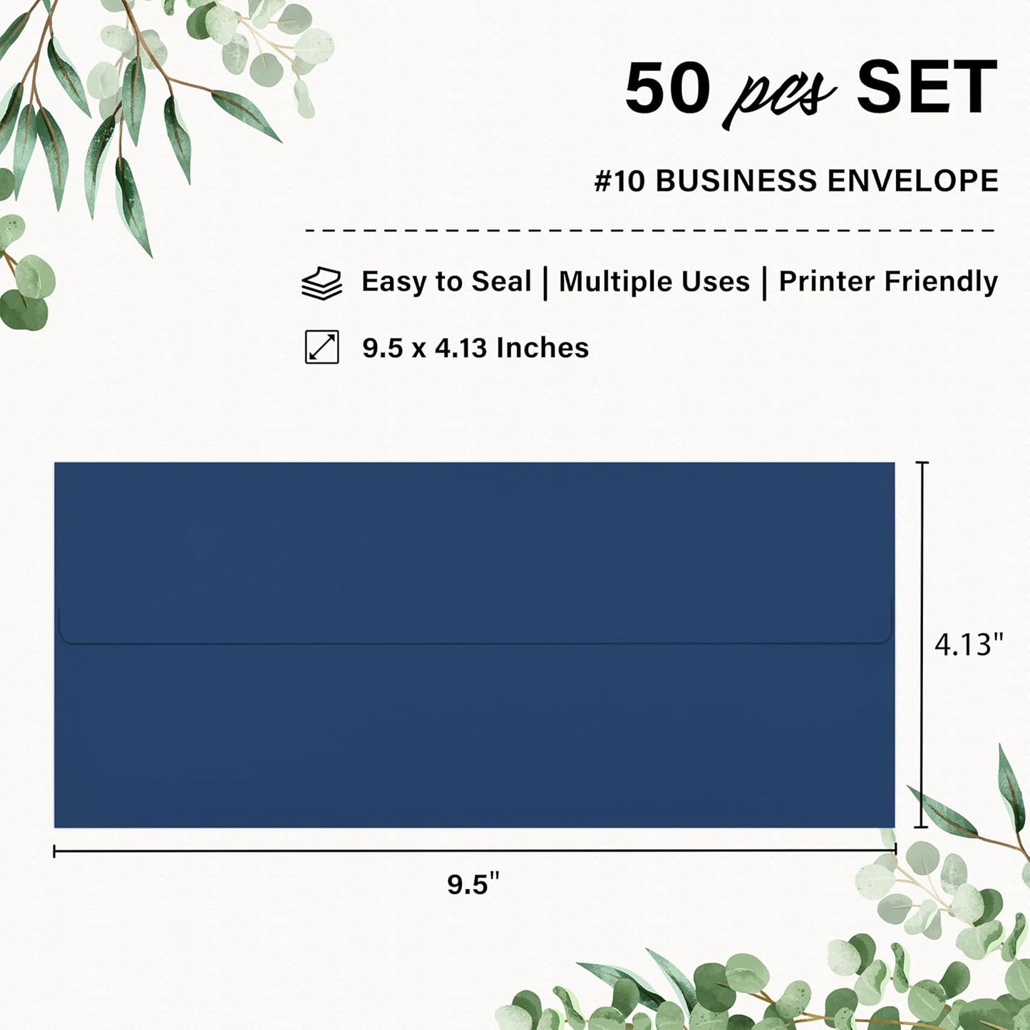 50 Pack #10 Business Envelopes, Self Seal Standard Navy Blue Envelopes for Secure Business & Legal Mailing, Office, Checks, Letter, Invoices, 4 1/8 x 9 1/2 Inches
