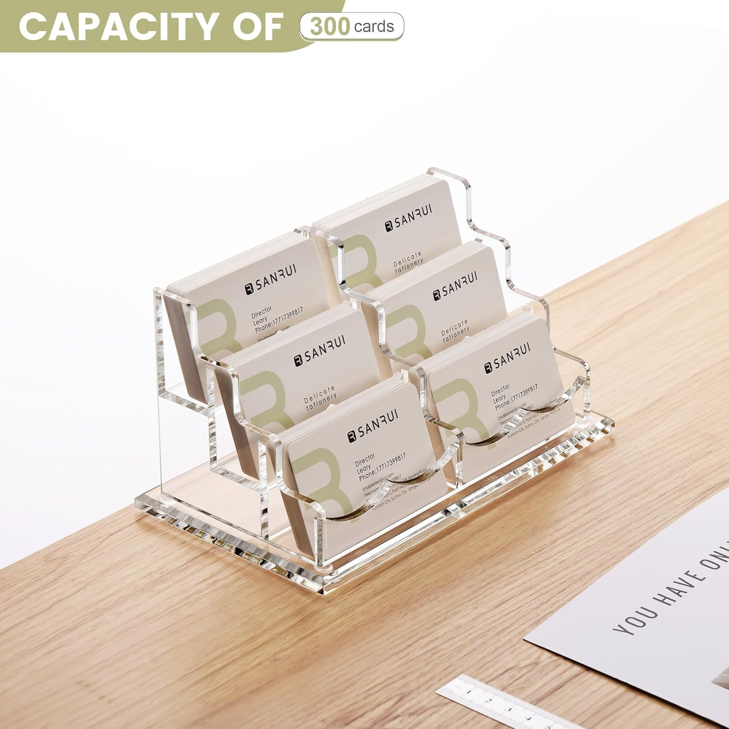 YUXUN Business Card Holder Display for Desk,Clear Acrylic Cards Stand for Men and Women,6 Slots 3 Tier Multiple Business Card Organizer (6slots)…