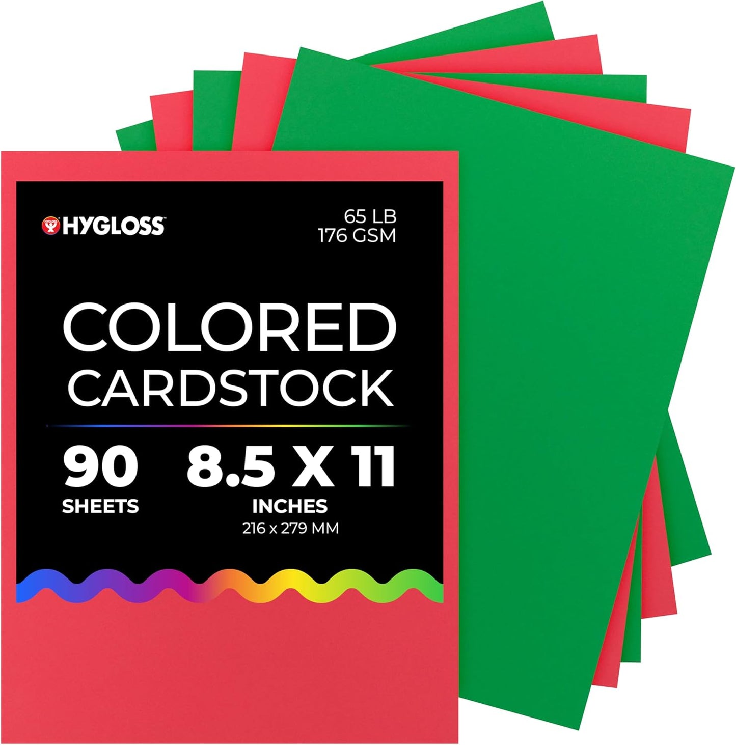 Hygloss 90 Sheets Holiday Christmas Colored Cardstock - 8.5x11-Inch Red and Green Letter Size Color Cardstock Paper - 65 lb/ 176 gsm, Acid-Free, Fade-Resistant
