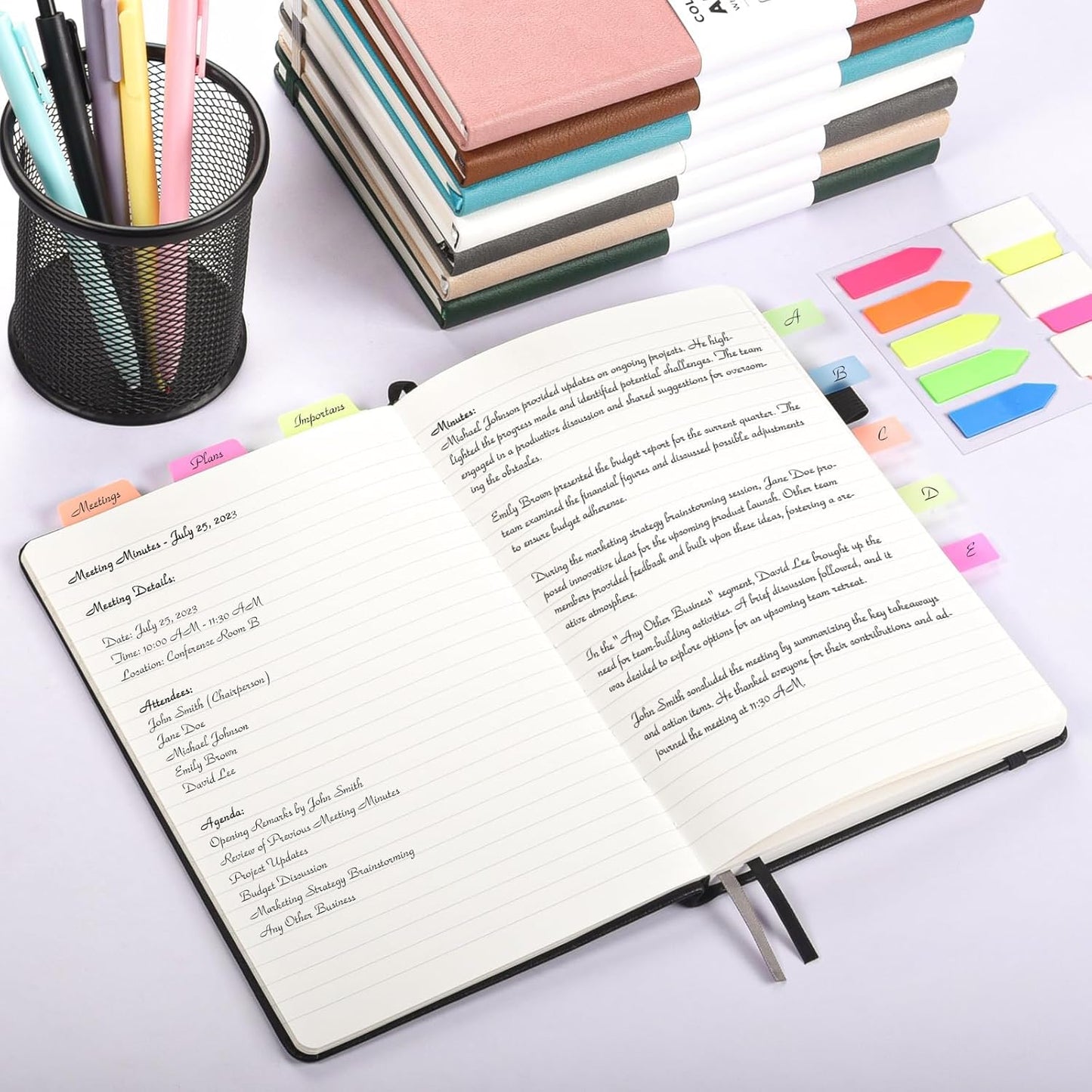 Lined Journal Notebook, 3 Pack A5 College Ruled Notebooks for Work, Hardcover Notebook Each with 2 Pockets & Pen, Leather Journal for Women, Men, 160 Pages, 100GSM Thick Paper (Sky Blue, Pink, Ivory)