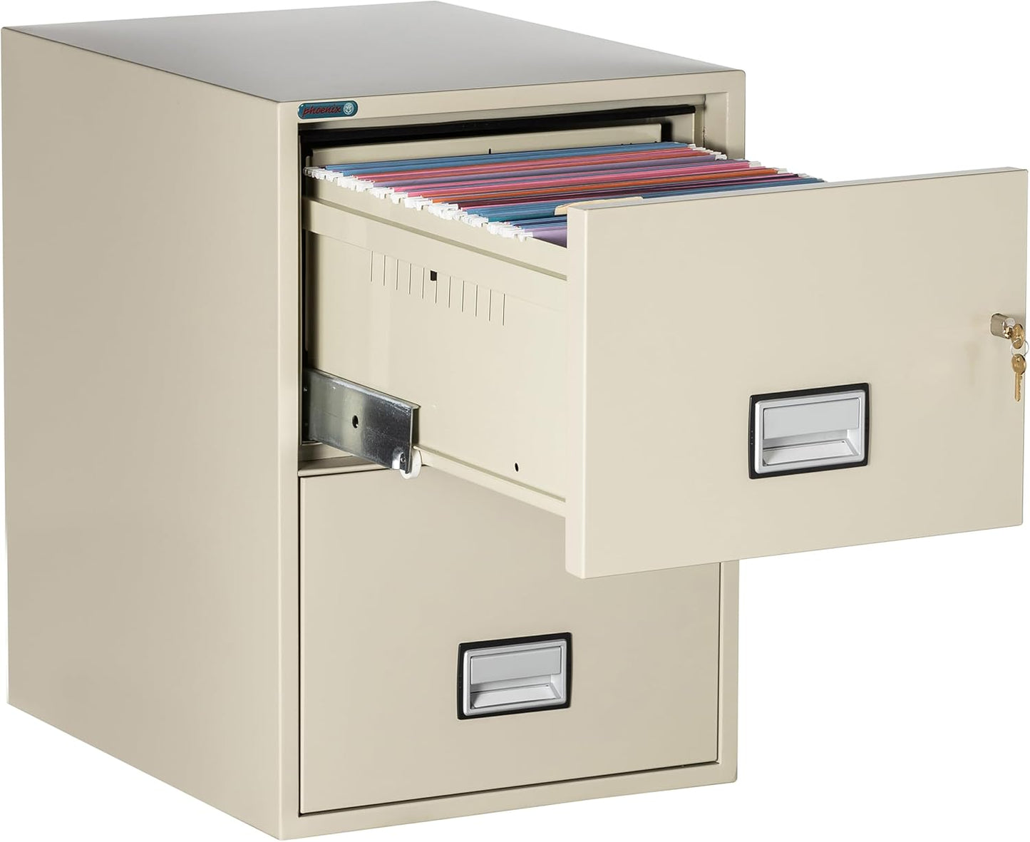 25 inch 2-Drawer Vertical Fireproof File Cabinet – Legal and Letter Size Filing – Key Lock – Water Resistant Seal – Fire and Impact Rated – Putty Finish – Model LGL2W25P