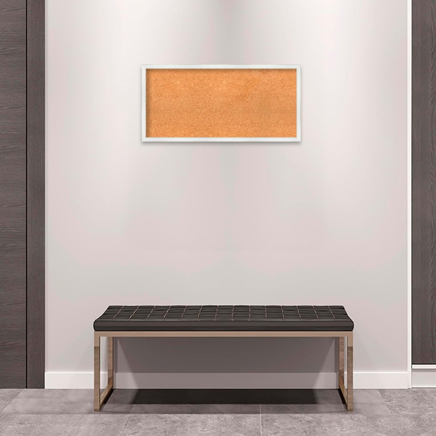 Amanti Art Natural Cork Board for Wall, 15x31 Vision Board with White Frame, Medium Corkboard Office Decor for Home Organization, Country Rustic Corkboard Pinboard to Display Items for Home