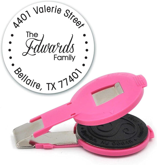 Custom Monogram Address Embosser - Personalized Round Seal - Pink Insert Only - Style EM021