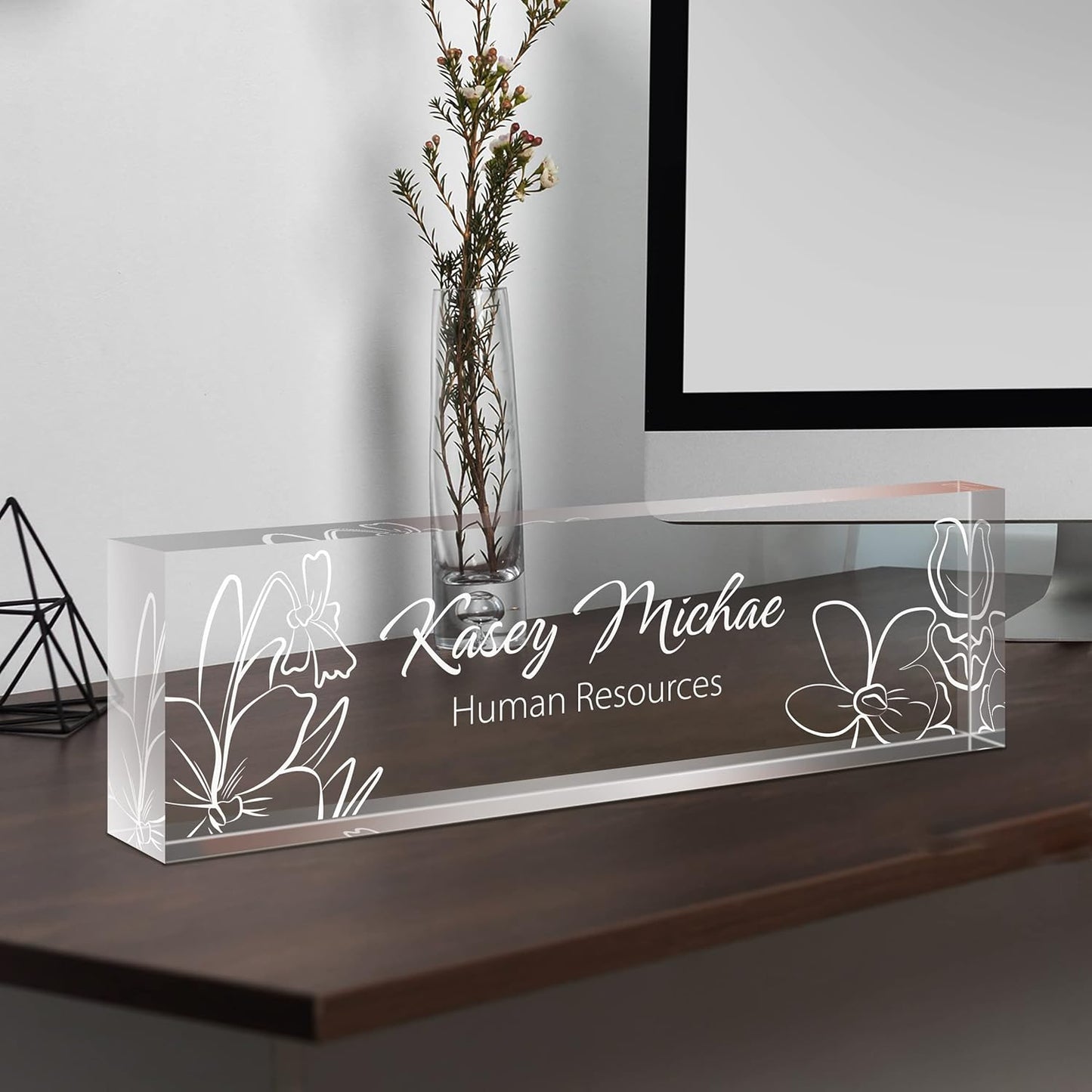 Gowellly Desk Name Plate Personalized - Custom Acrylic Name Plate for Desk - Enterprise Custom Logo/Text nameplates - Employee Appreciation Gifts (engrave-5)