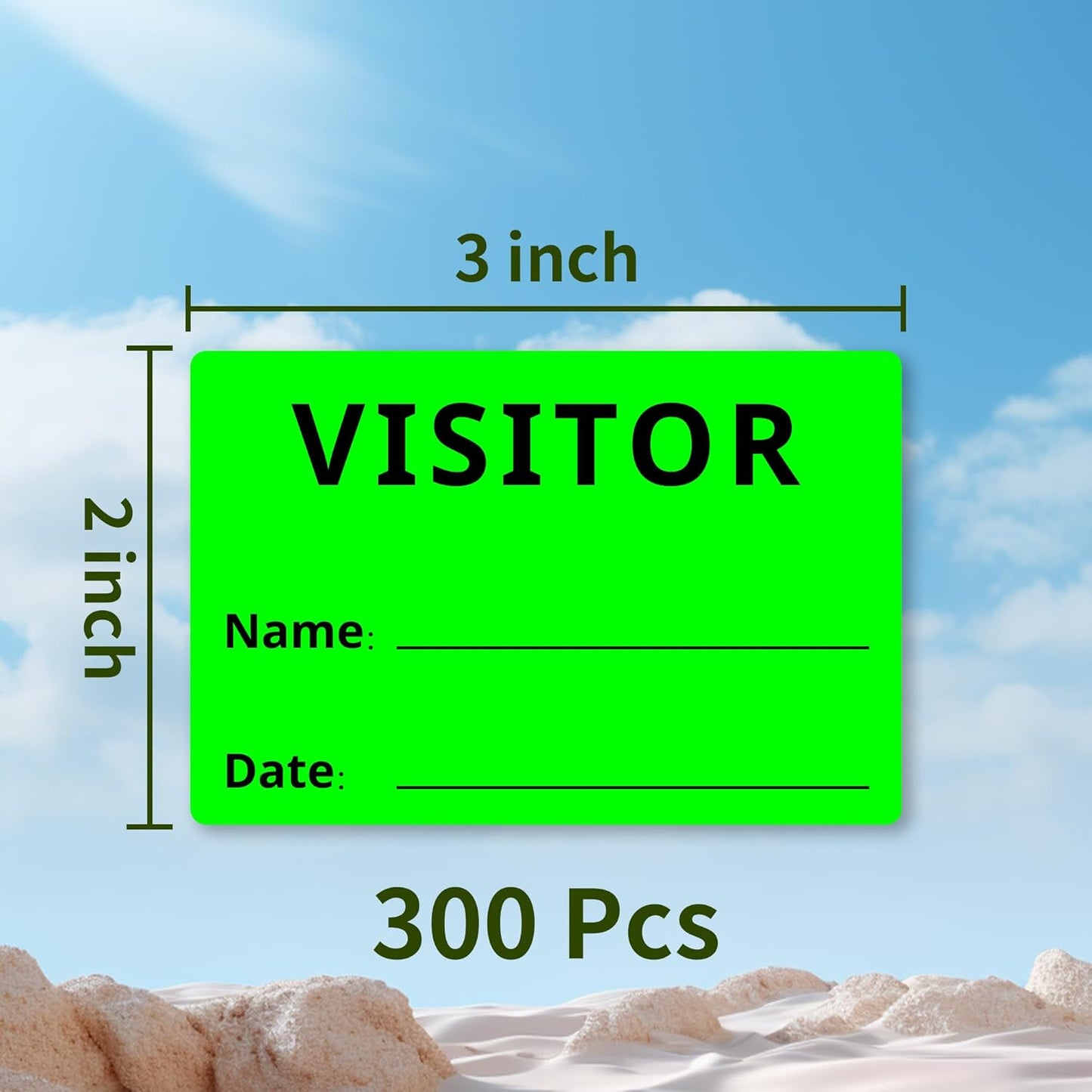 Visitor Pass Stickers – 300 Writable Name Tag Labels, 2 x 3 Inch, Self-Adhesive Identification Badges for Office, School, Events (300Pcs-Fluorescent Green)