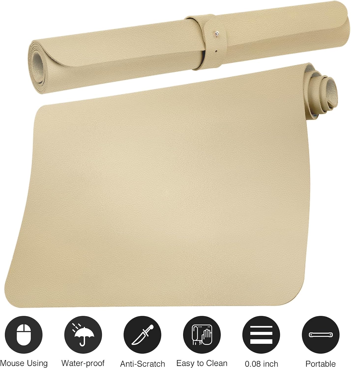 Boutilon Leather Desk Pad Protector,Non-Slip Mouse Pad,Laptop Desk Pad,Office Mouse Mat,Waterproof Leather Desk Blotter,Desk Writing Pad for Office and Home (L-Golden,35"x 17")