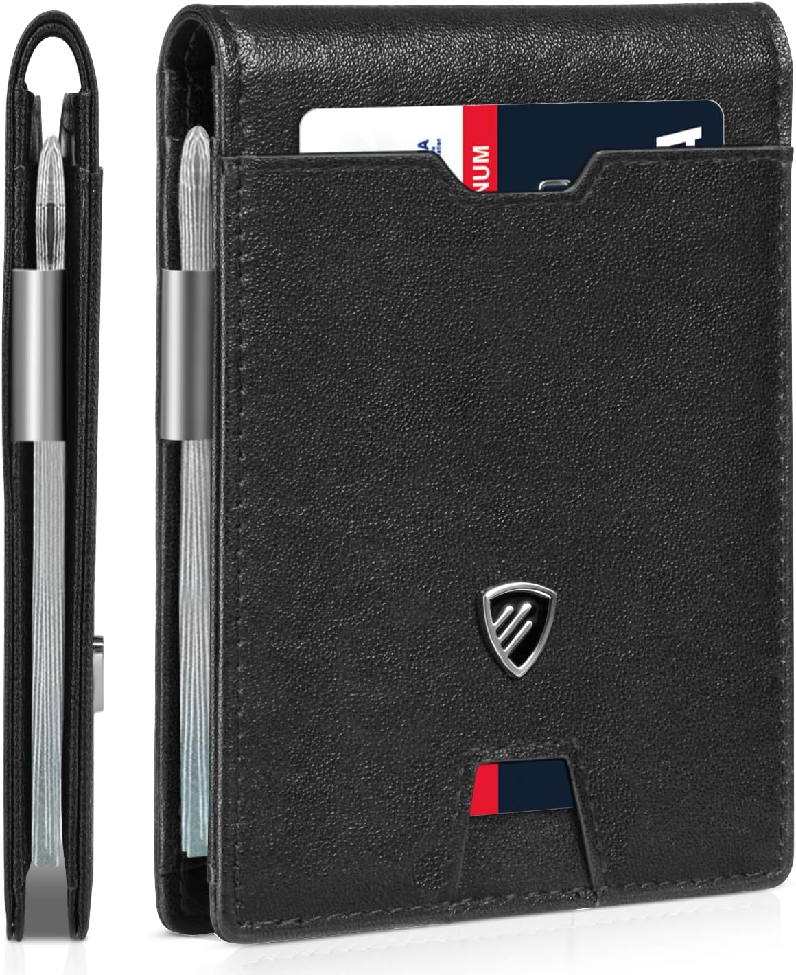 RUNBOX Mens Slim Wallet with Money Clip RFID Blocking Bifold Credit Card Holder for Men with Gift Box