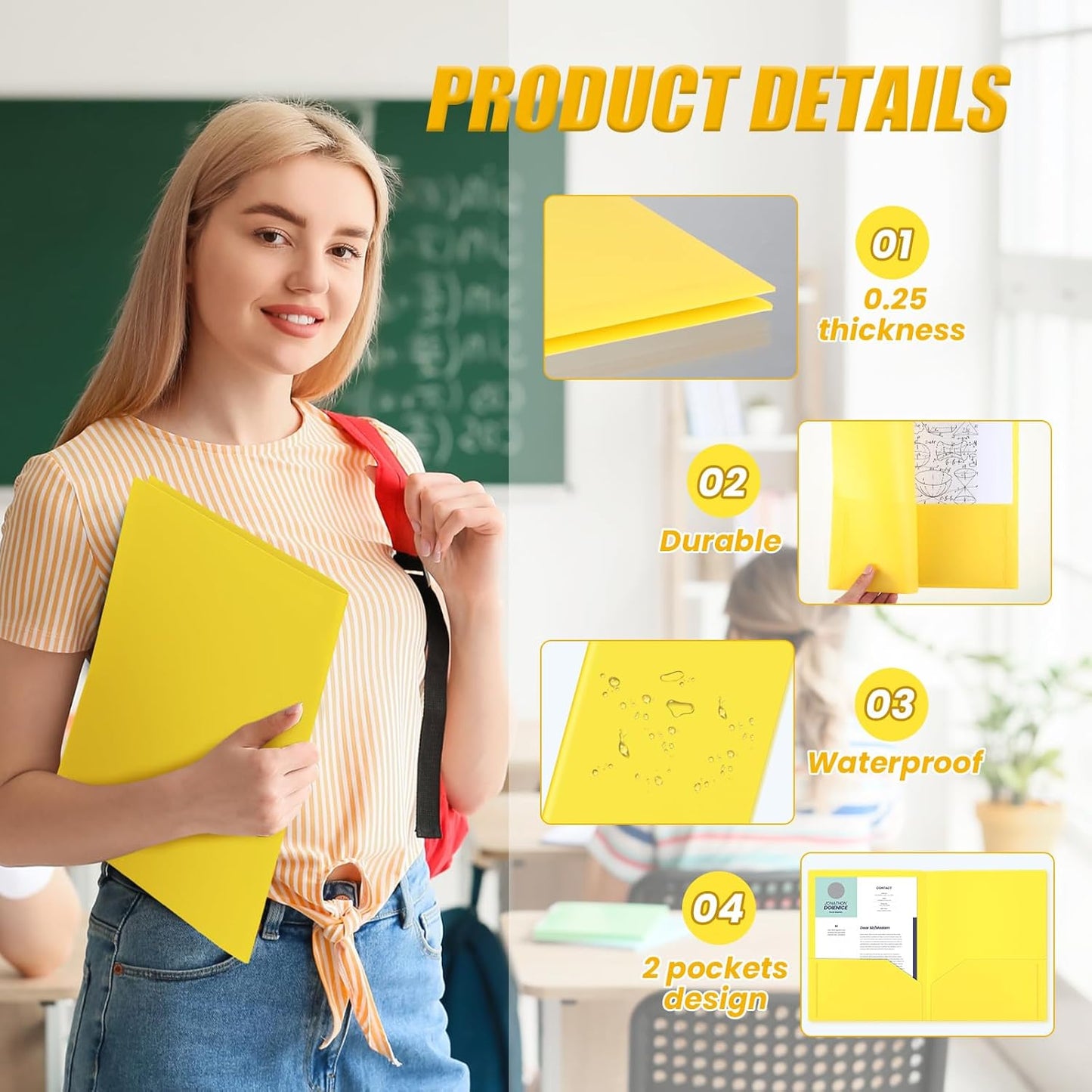 Gueevin 200 Pcs Two Pocket Folders Bulk Plastic File Folder with 2 Pockets Letter Size Paper Heavy Duty Durable Portfolios Case for Home Office School Business 11.61 x 9.45 Inch (Yellow)