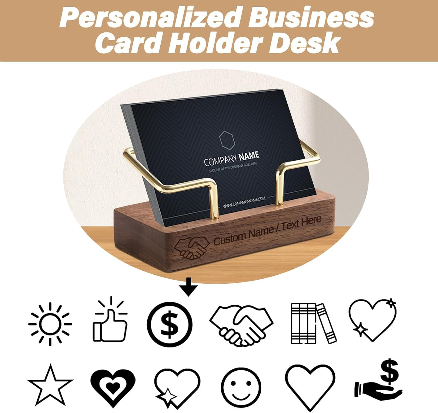 Custom Business Card Holder Desk-Personalized Engraved Wooden Business Card Case Holder, Customized Name Logo Business Card Display Gifts for Men Women (Black - Walnut)
