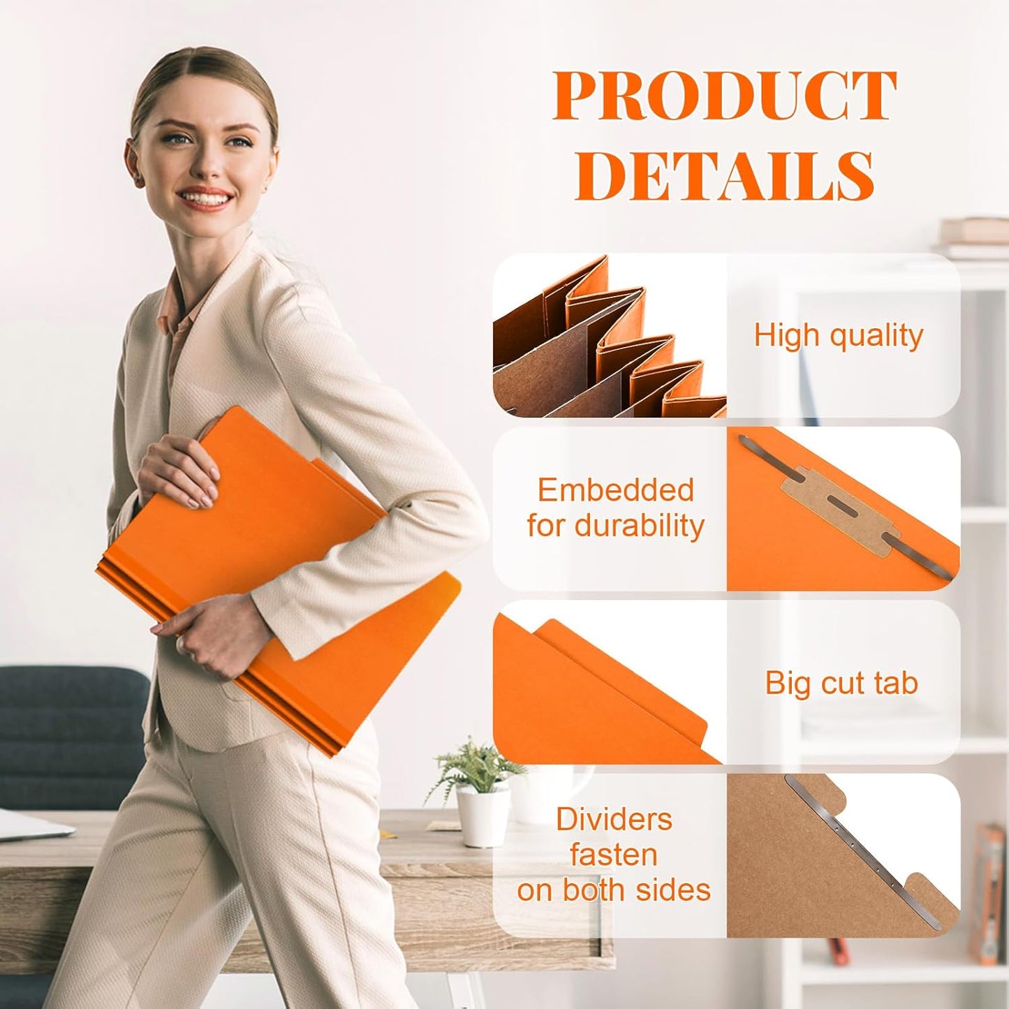 12 Pcs Classification Folders Letter Size, 3 Divider Pressboard File Folder with Fasteners, Expanding File Organizer Bulk for Teachers, Clergy, Office, Church, Christmas Donations (Orange)