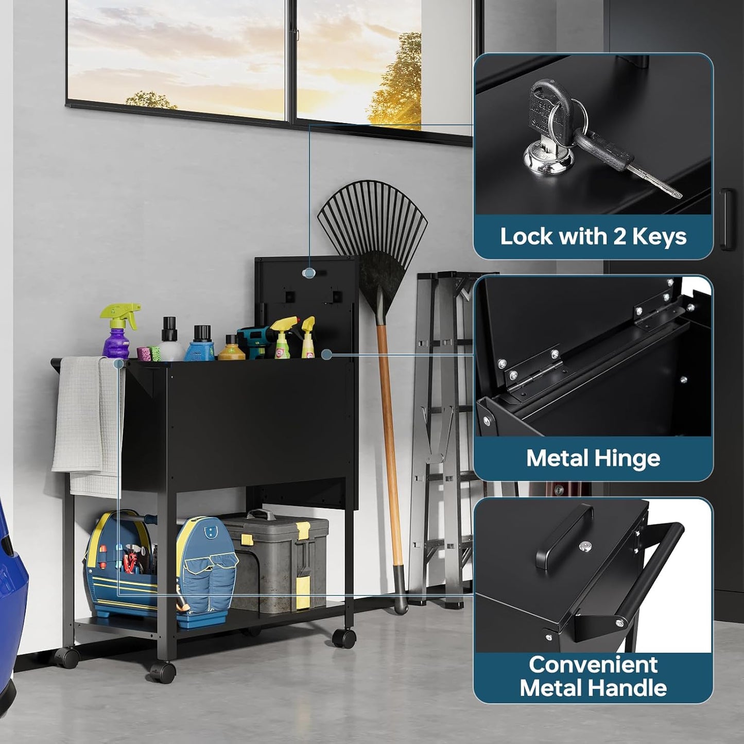 Mobile File Cart with Lock, Rolling File Cabinet Hanging Letter/Legal Size with Lockable Sliding Cover, Office File Organizer on Wheels