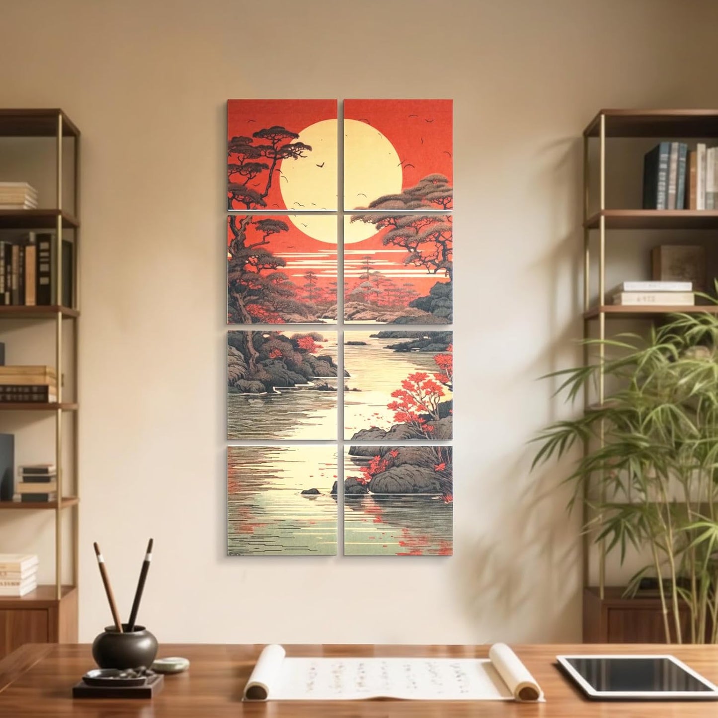 UMIACOUSTICS 8 Pcs 0.7Inch Thick Art Acoustic Panels, Total 47.2” x 23.6” Decorative Sound Absorbing Wall Panels for Home, Office, Hotel, Pine-shadow Floating Paint