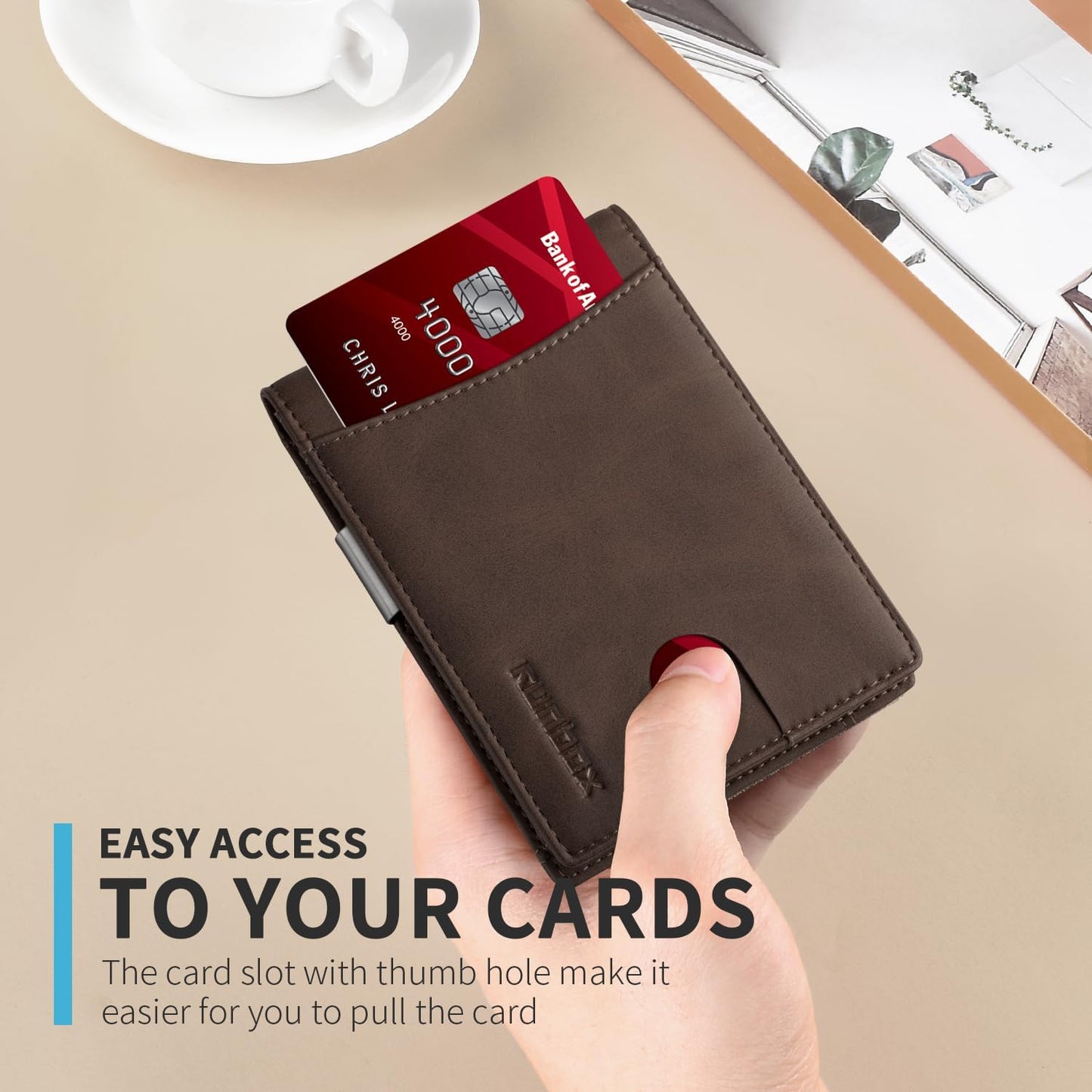 RUNBOX Money Clip Slim Wallets for Men RFID Blocking 11 Card Holder Minimalist Small Leather Bifold Men's Front Pocket Wallet Gift Box