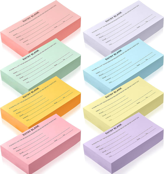 Kosiz 2000 Raffle Ticket Sheet 8 Pad 5.24" x 2.76" Enter to Win Blank Entry Form for Contest Collect Name Phone Number Email Address for School Event Ballot Network Marketing(Multi Color)