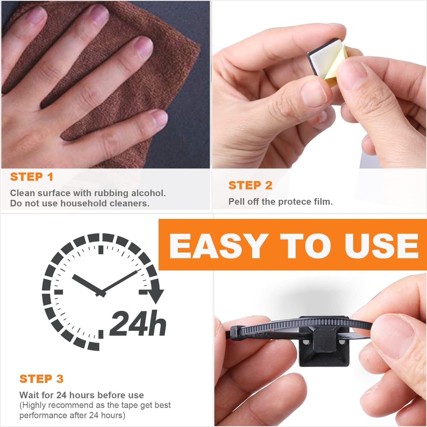 50 Pack 1.5 inch Zip Tie Adhesive Mounts Self Adhesive Cable Tie Base Holders with Multi-Purpose Tie wire clips with screw hole,Anchor stick on wire holder with 8 inch zip ties（Black&White）