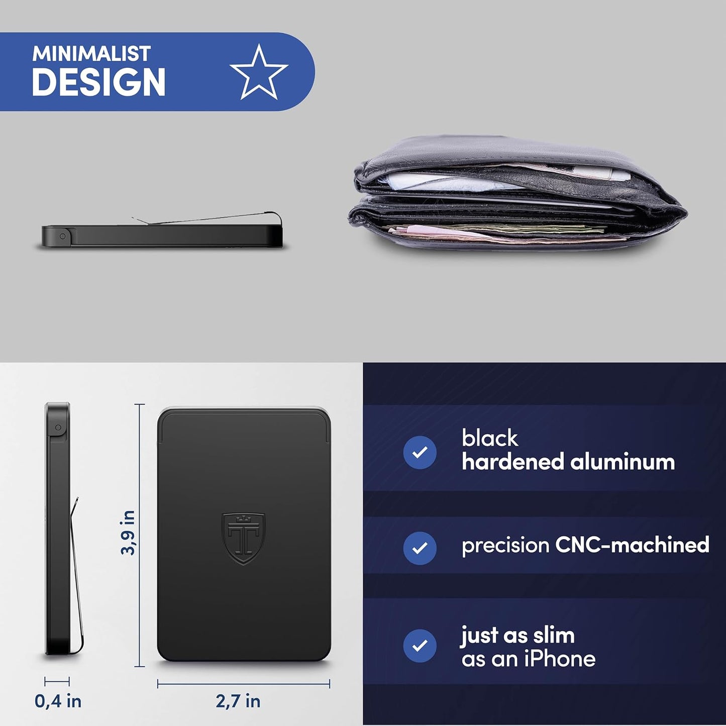 TRAVANDO SLYDE Aluminum Card Holder - RFID Blocking Slim Wallet for Men with Money Clip – Holds Up to 6 Cards – RFID Protected Credit Card Mens Wallet (Black)