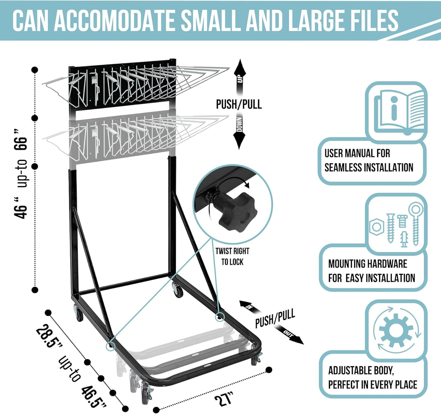 Adir Blueprint Rack and Clamps - 12 Pack of Blueprint Clamp and Mobile Blueprint Rack, Heavy-Duty Large Document Storage Solution for Blueprints, Posters, Maps, & Construction Plans