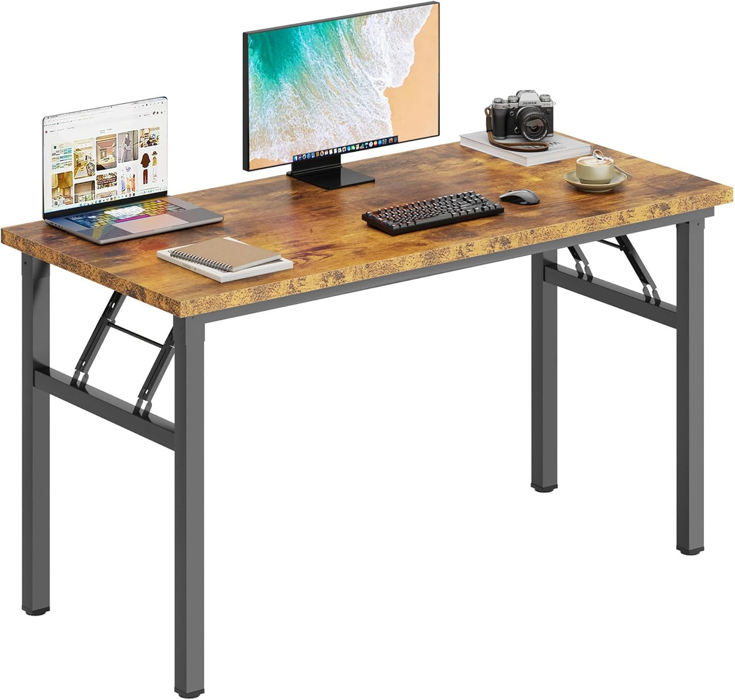 DlandHome Folding Table Computer Desk Workstation Table Conference Table Home Office Desk, Fully Assembled (47 Inches, Retro)