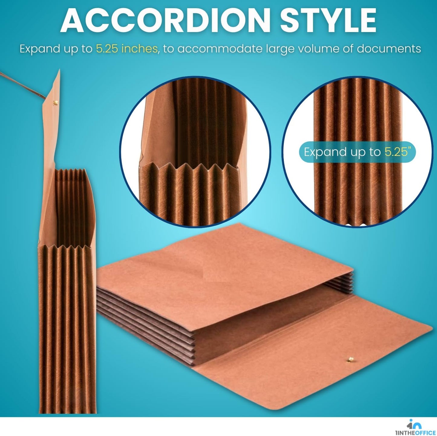 1InTheOffice Expanding File Wallet with Flap and Cord Closure, 5-1/4" Expansion, Letter Size, Redrope, 2 Pack